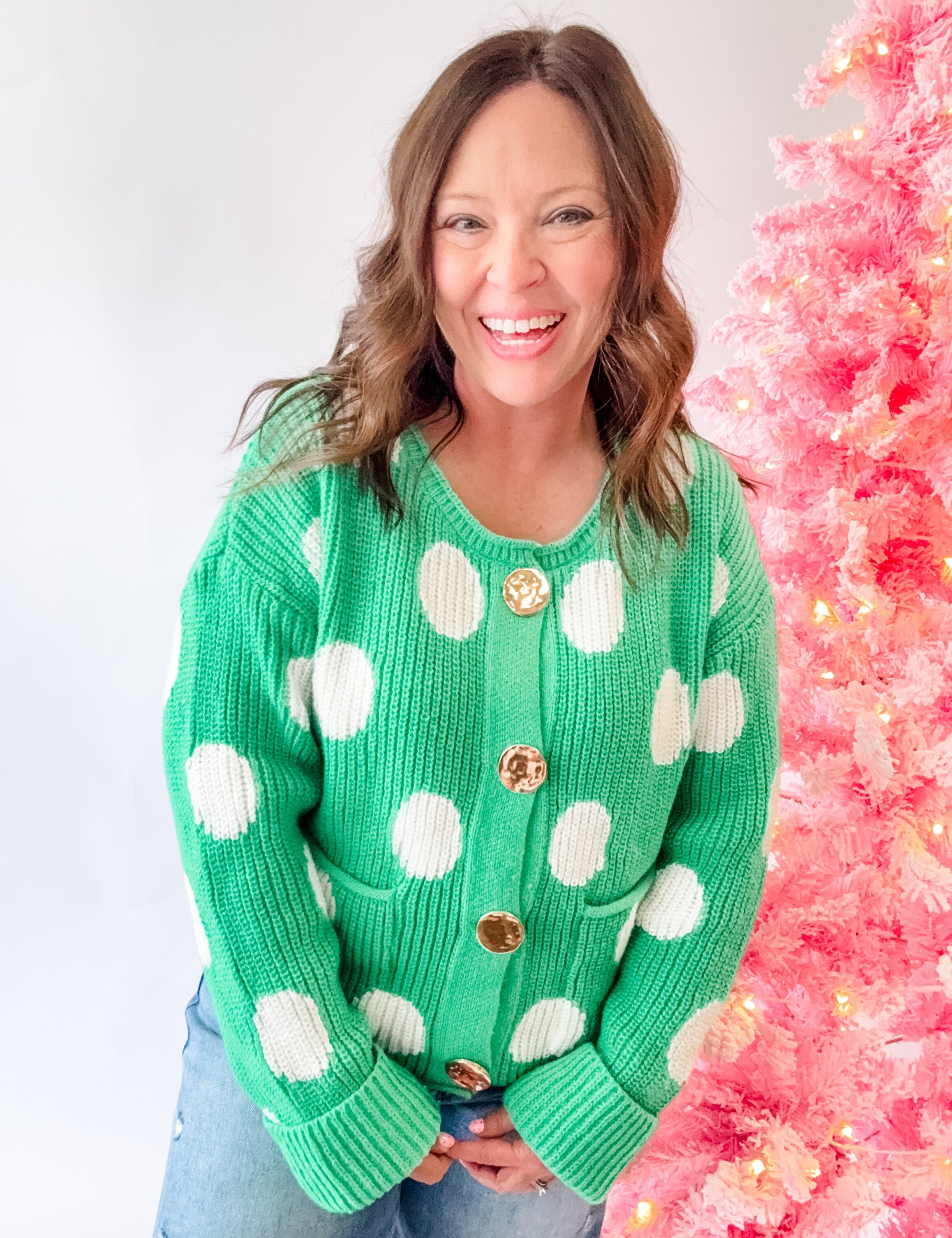 Green Polka Dot Button Cardigan - Just a Small Town Girl