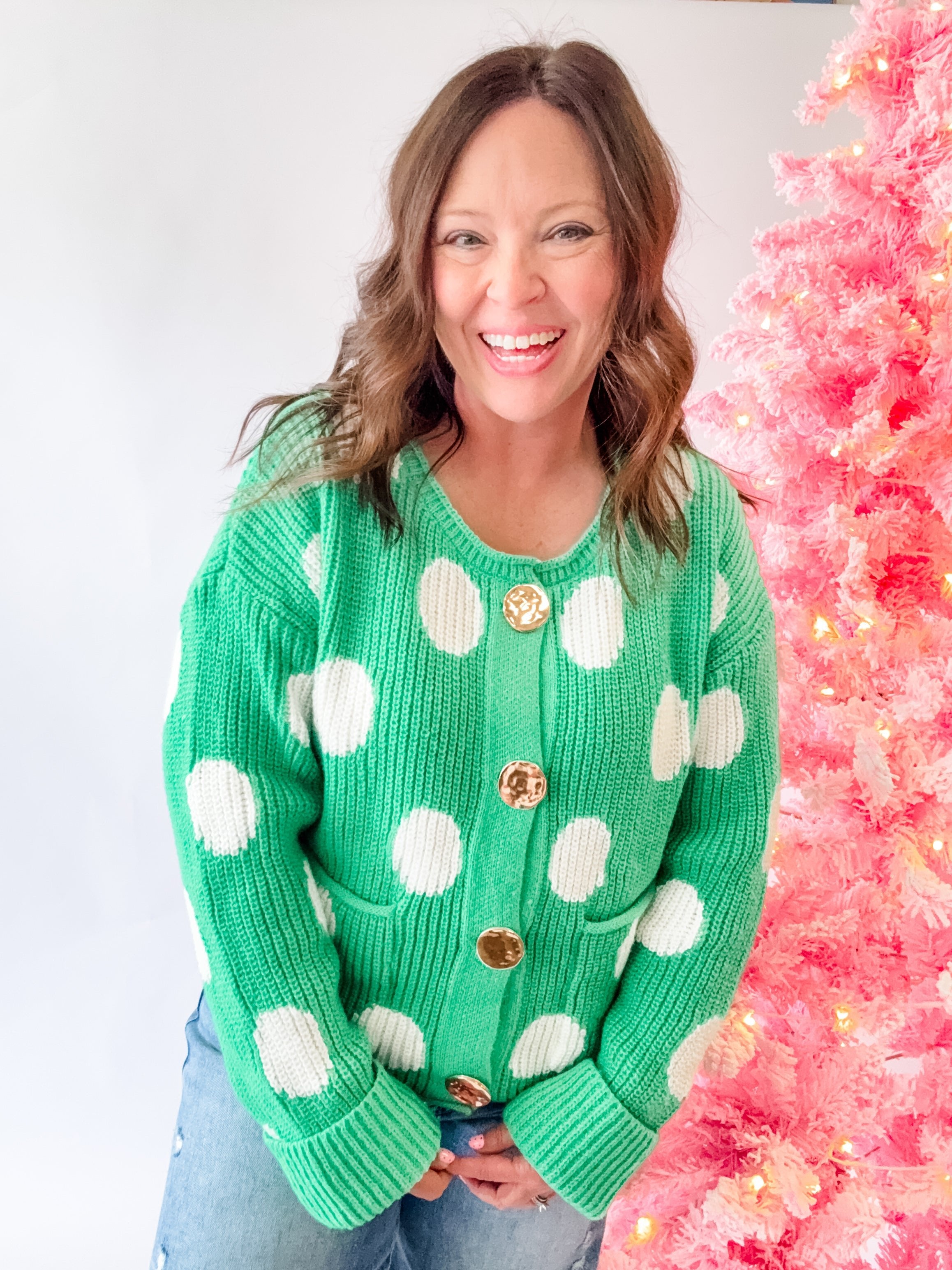 Green Polka Dot Button Cardigan - Just a Small Town Girl