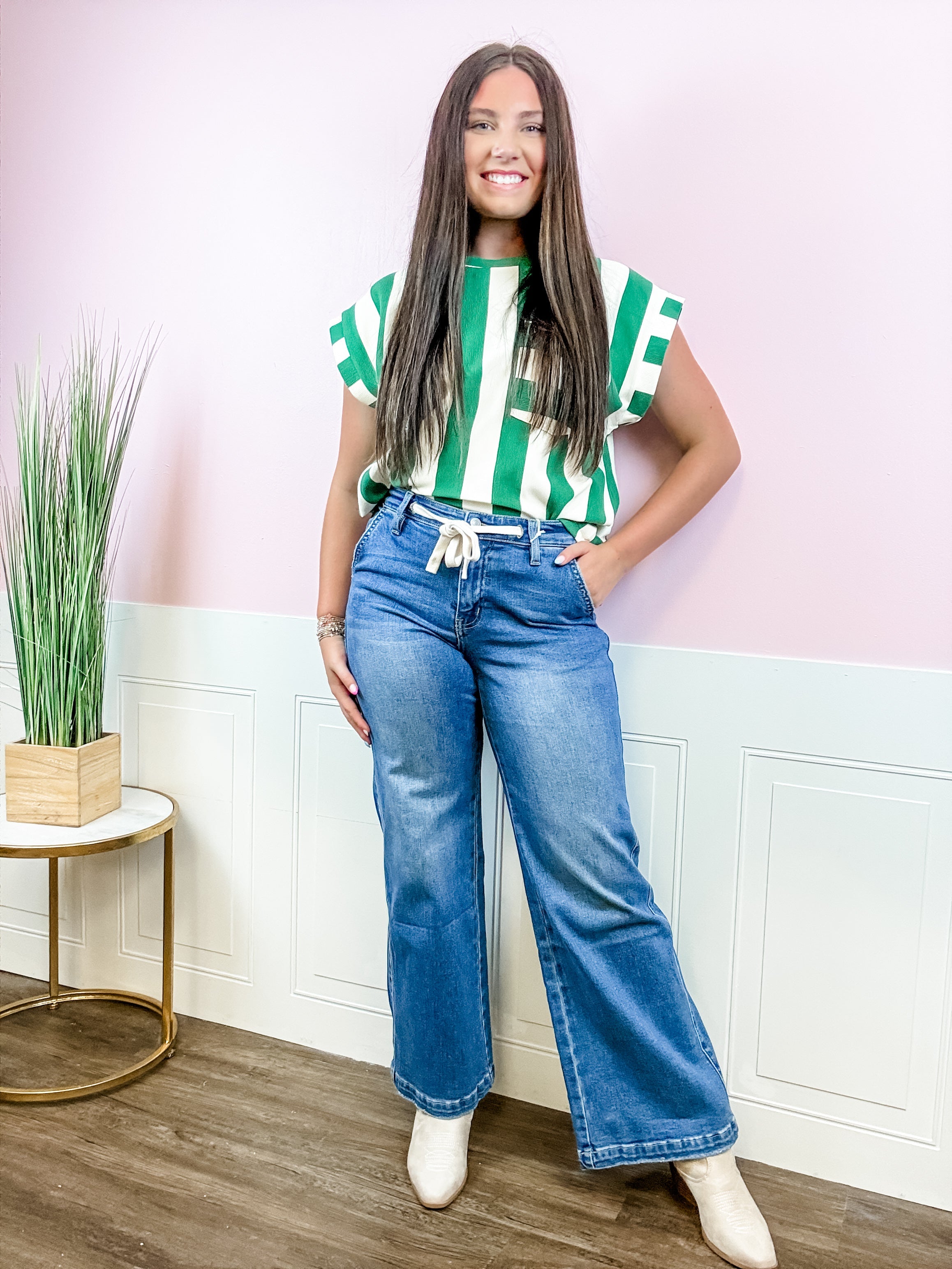 Green Stripe Pocket Tee - Just a Small Town Girl