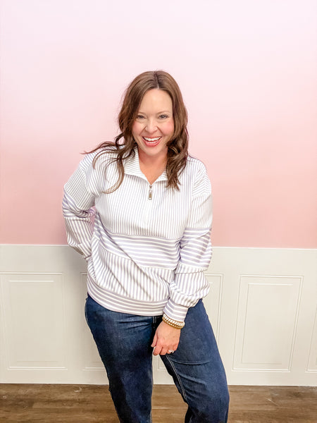 Harbor Breeze Stripe Quarter Zip Top - Just a Small Town Girl