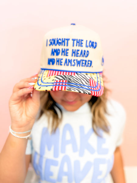 He Heard Me Patchwork Trucker Hat - Just a Small Town Girl