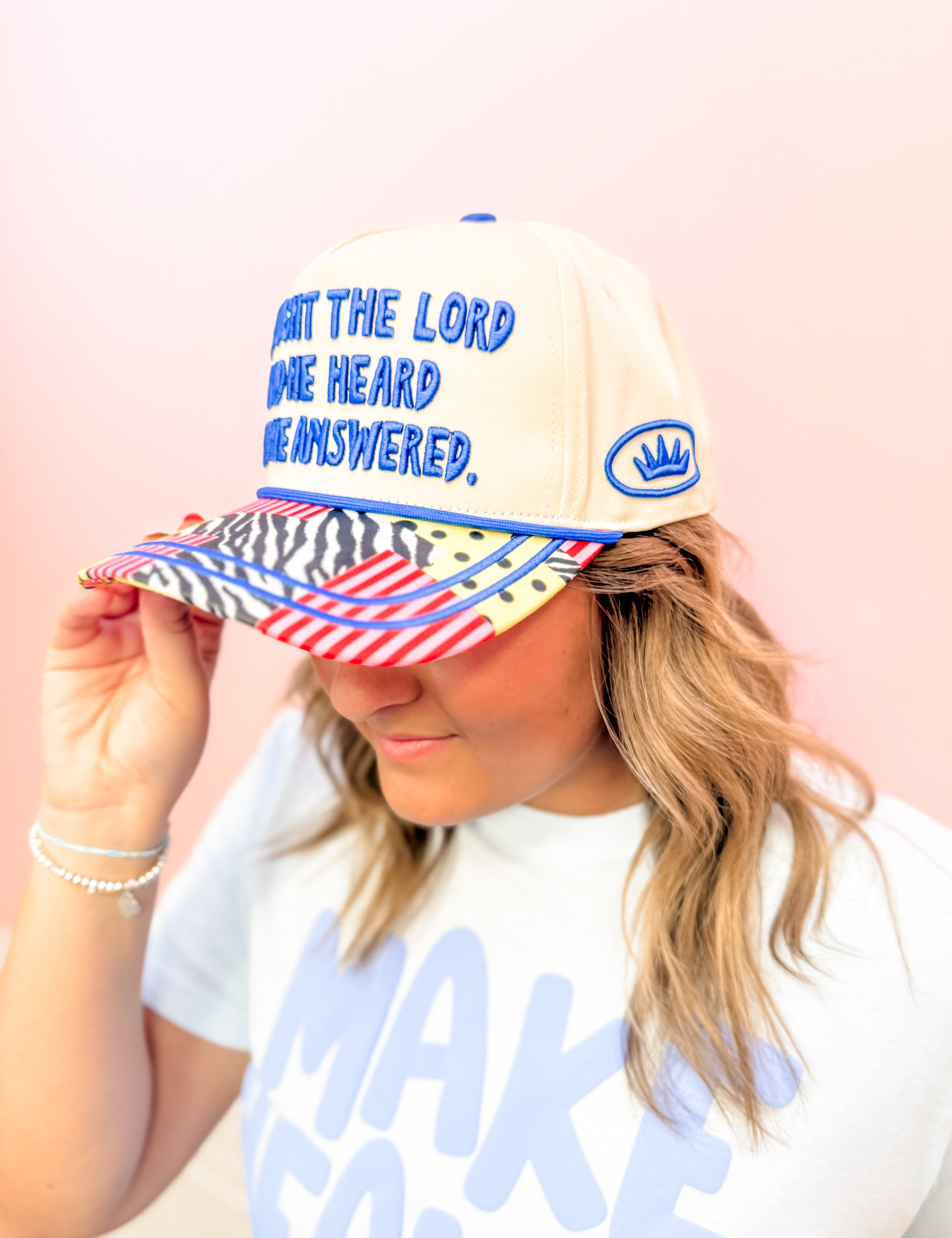 He Heard Me Patchwork Trucker Hat - Just a Small Town Girl