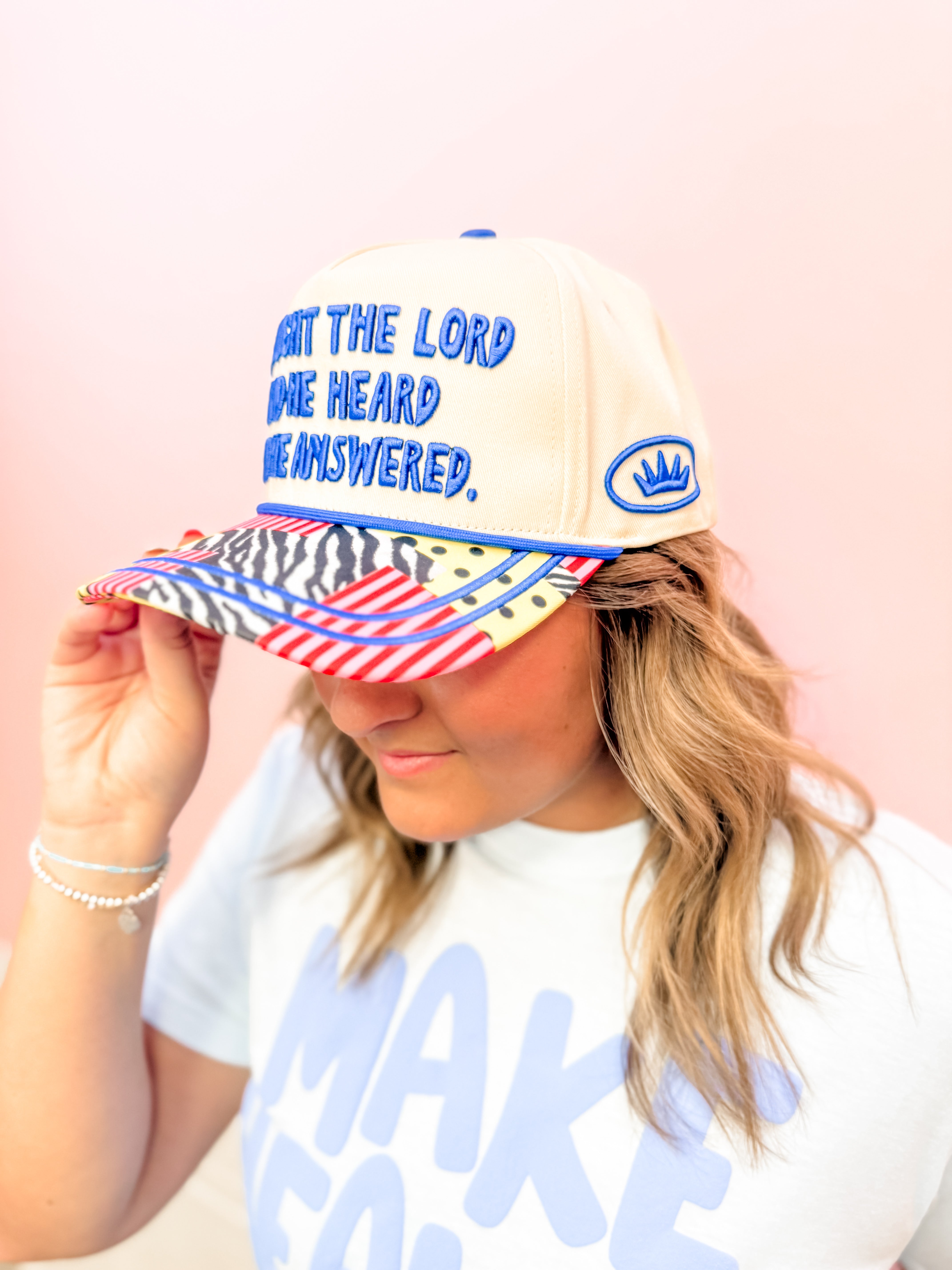He Heard Me Patchwork Trucker Hat - Just a Small Town Girl