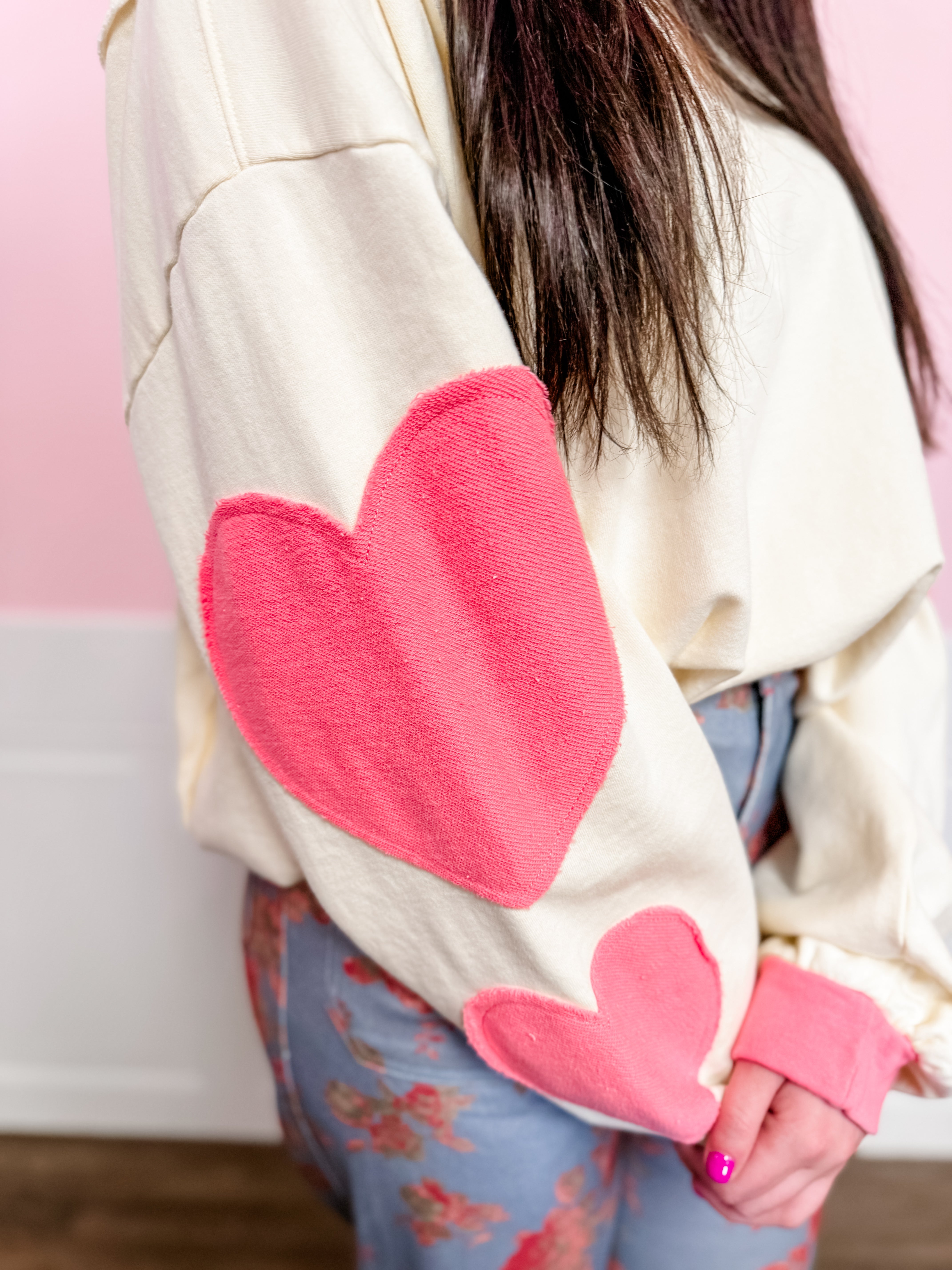 Heartfelt Patch Sleeve Sweater - Just a Small Town Girl