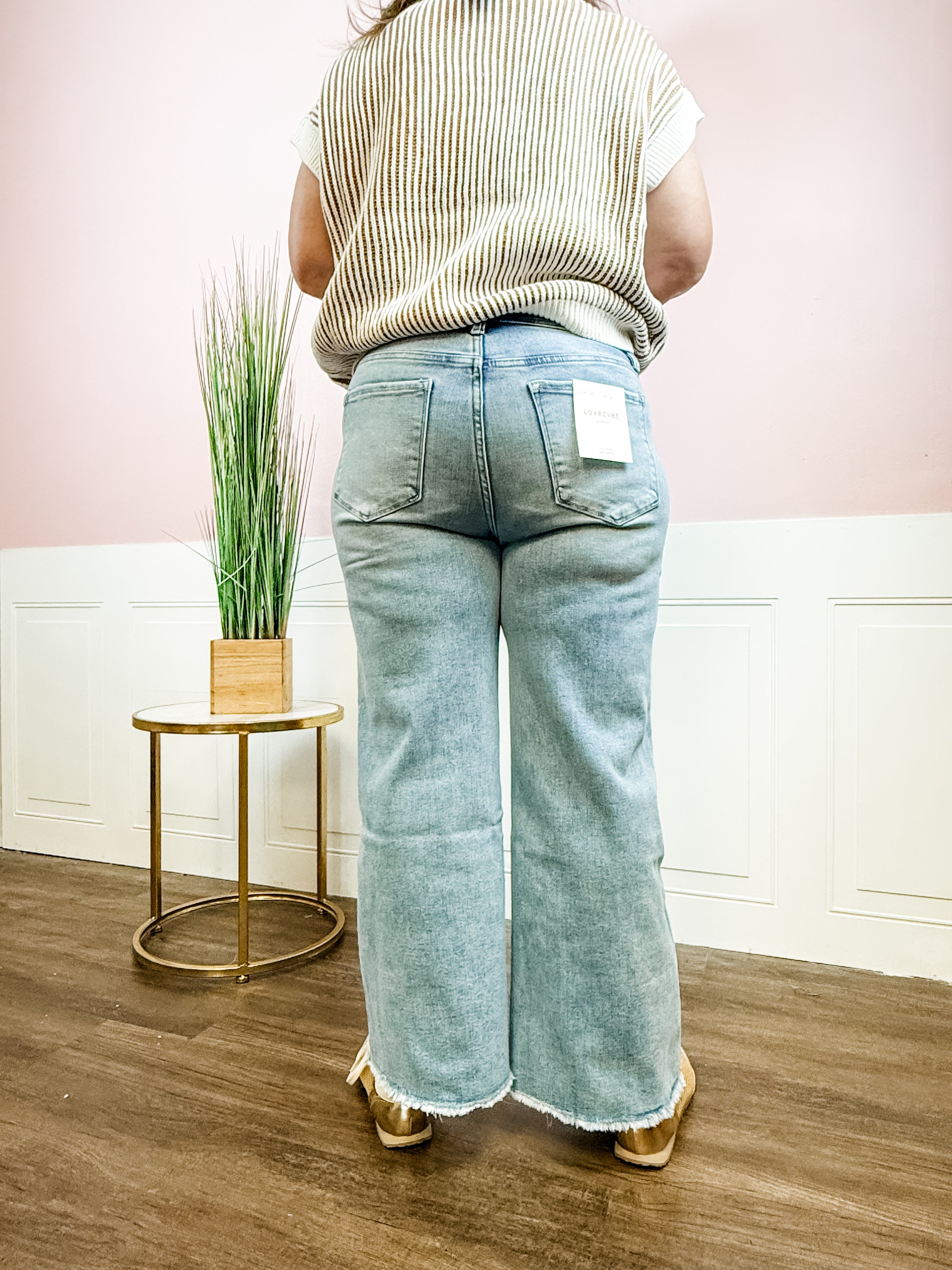 High-Rise Frayed Hem Wide Leg Jeans - Just a Small Town Girl