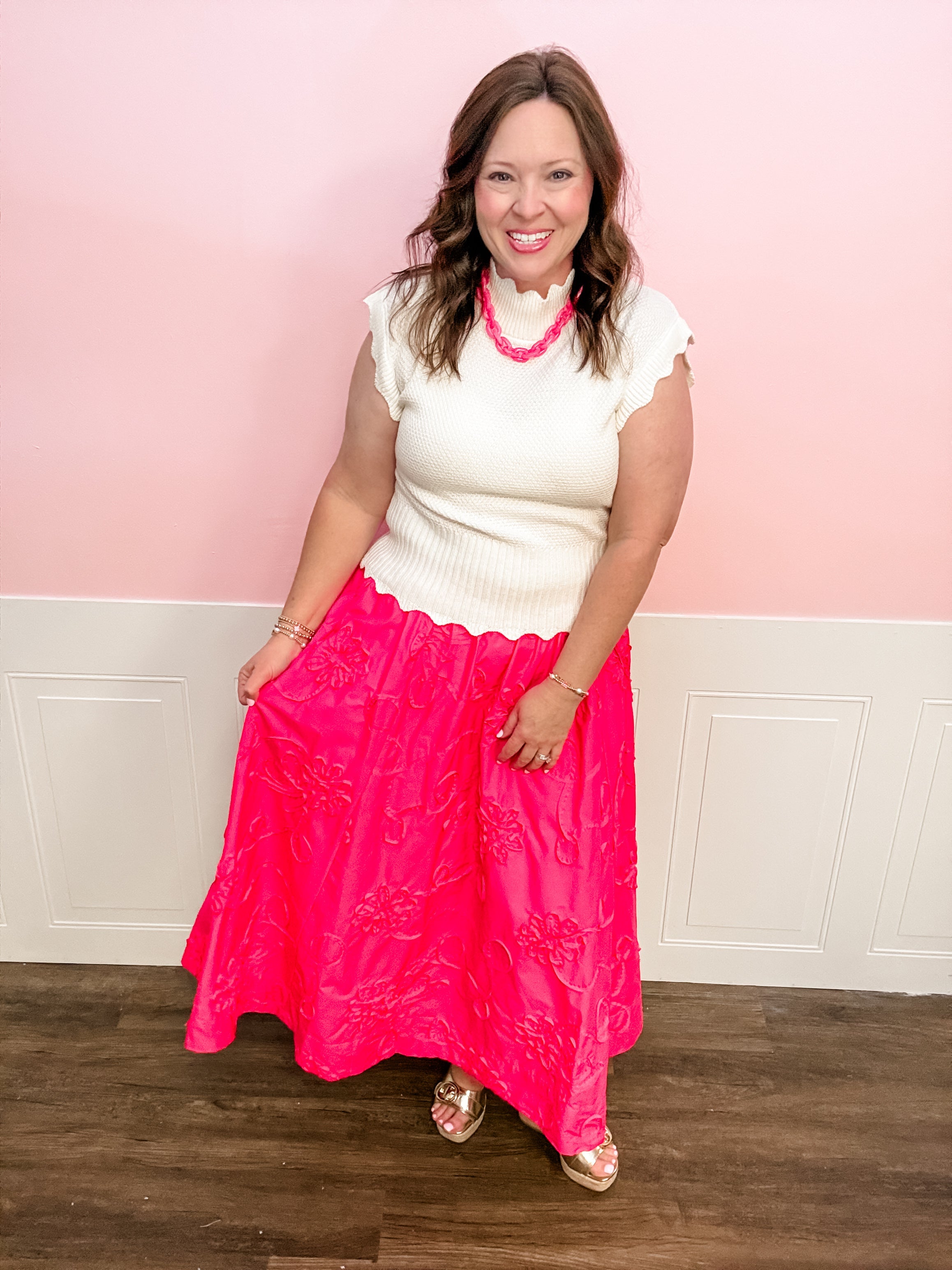 Hot Pink Embroidered Statement Skirt - Just a Small Town Girl