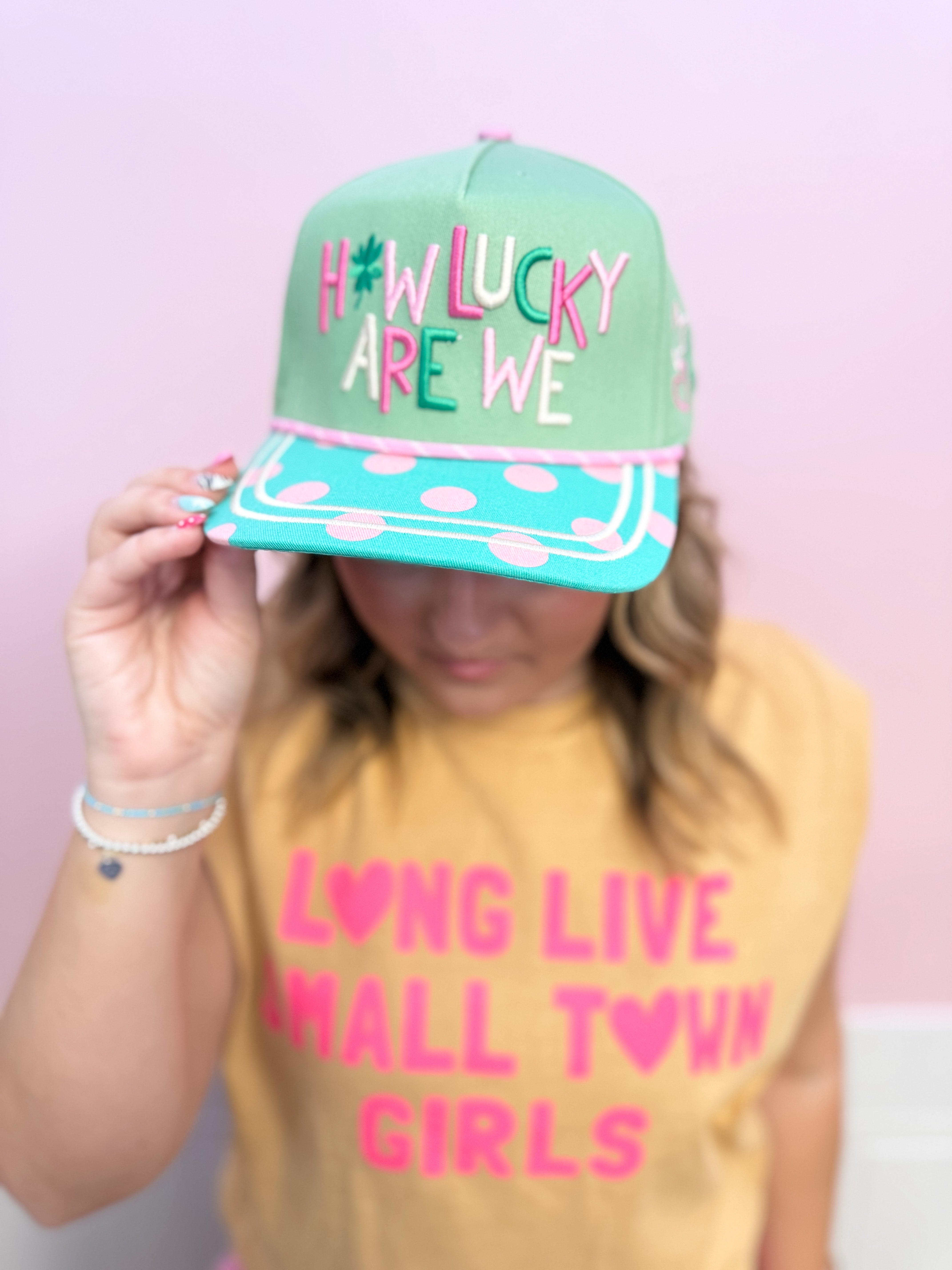 How Lucky Are We Patchwork Hat - Just a Small Town Girl