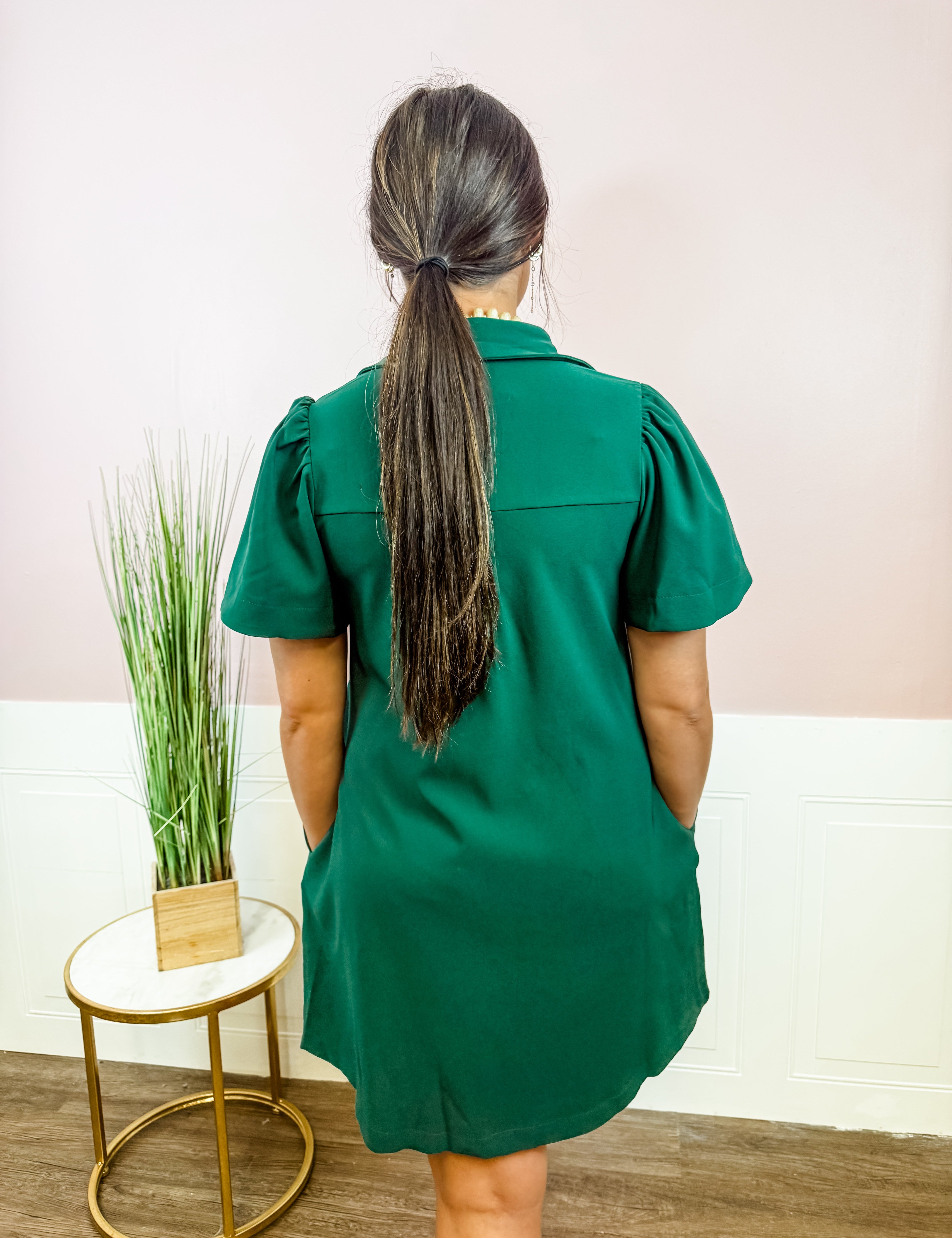 Hunter Green Button-Front Shirt Dress - Just a Small Town Girl
