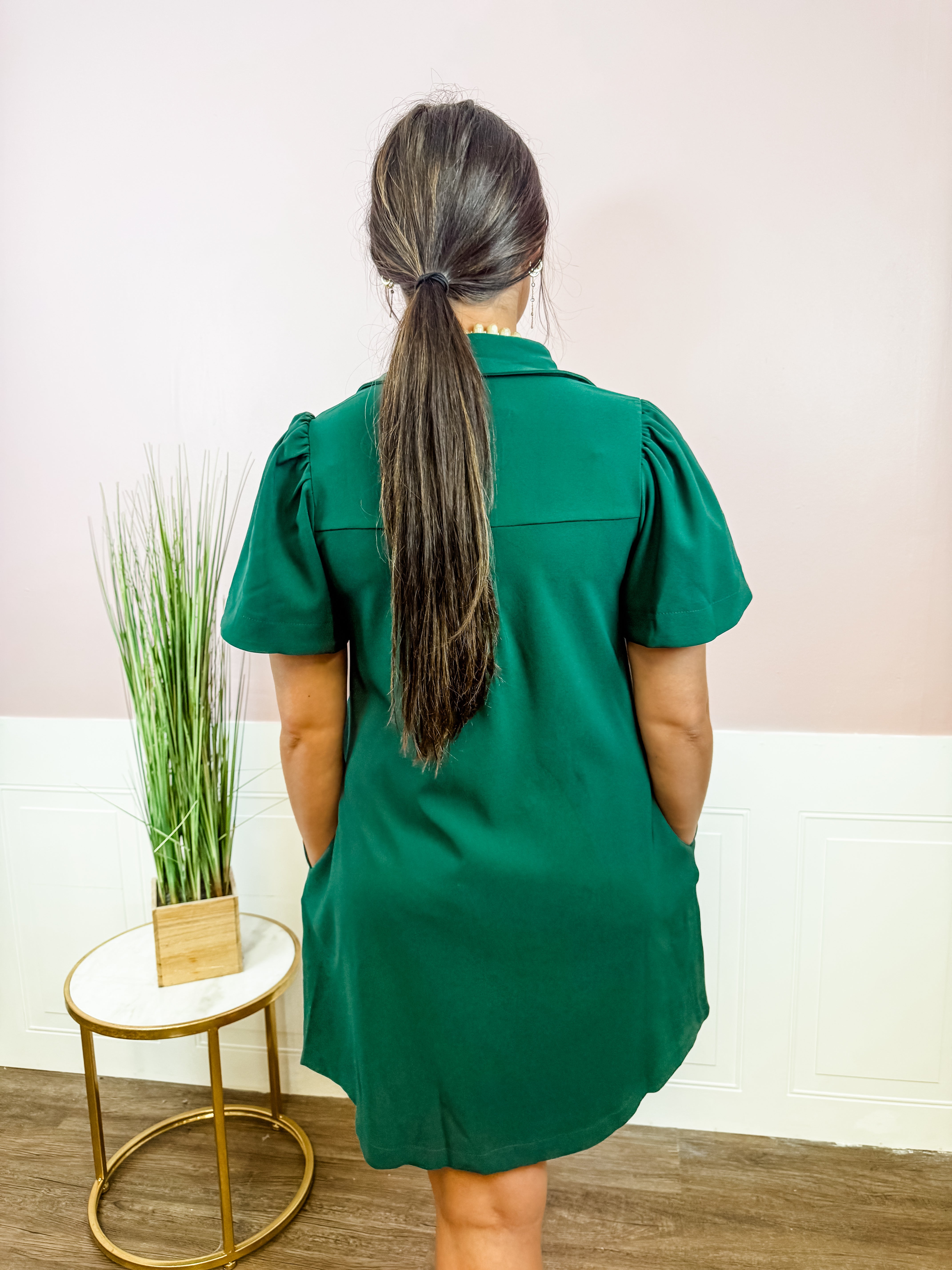 Hunter Green Button-Front Shirt Dress - Just a Small Town Girl