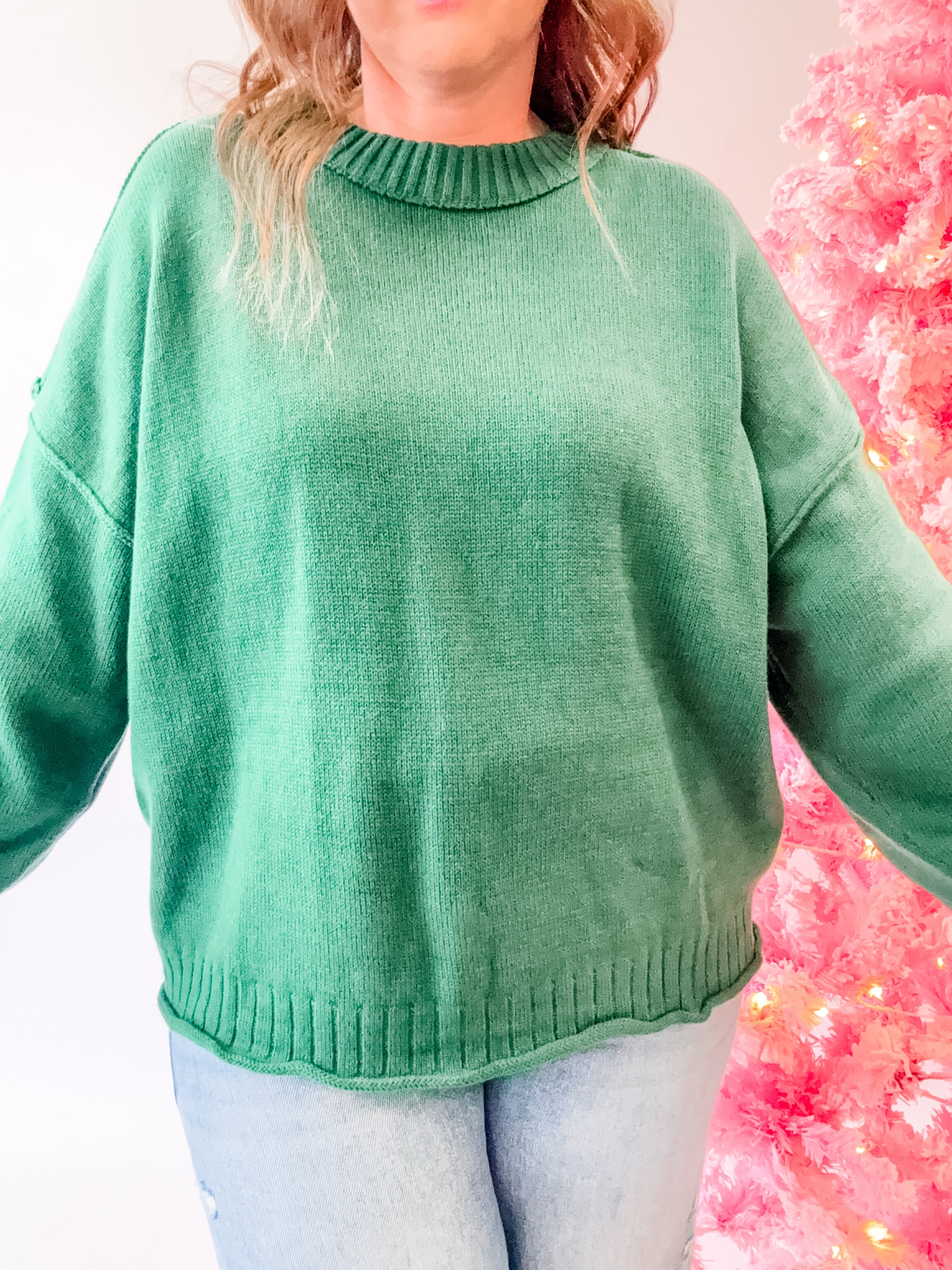 Hunter Green Relaxed Crewneck Sweater - Just a Small Town Girl