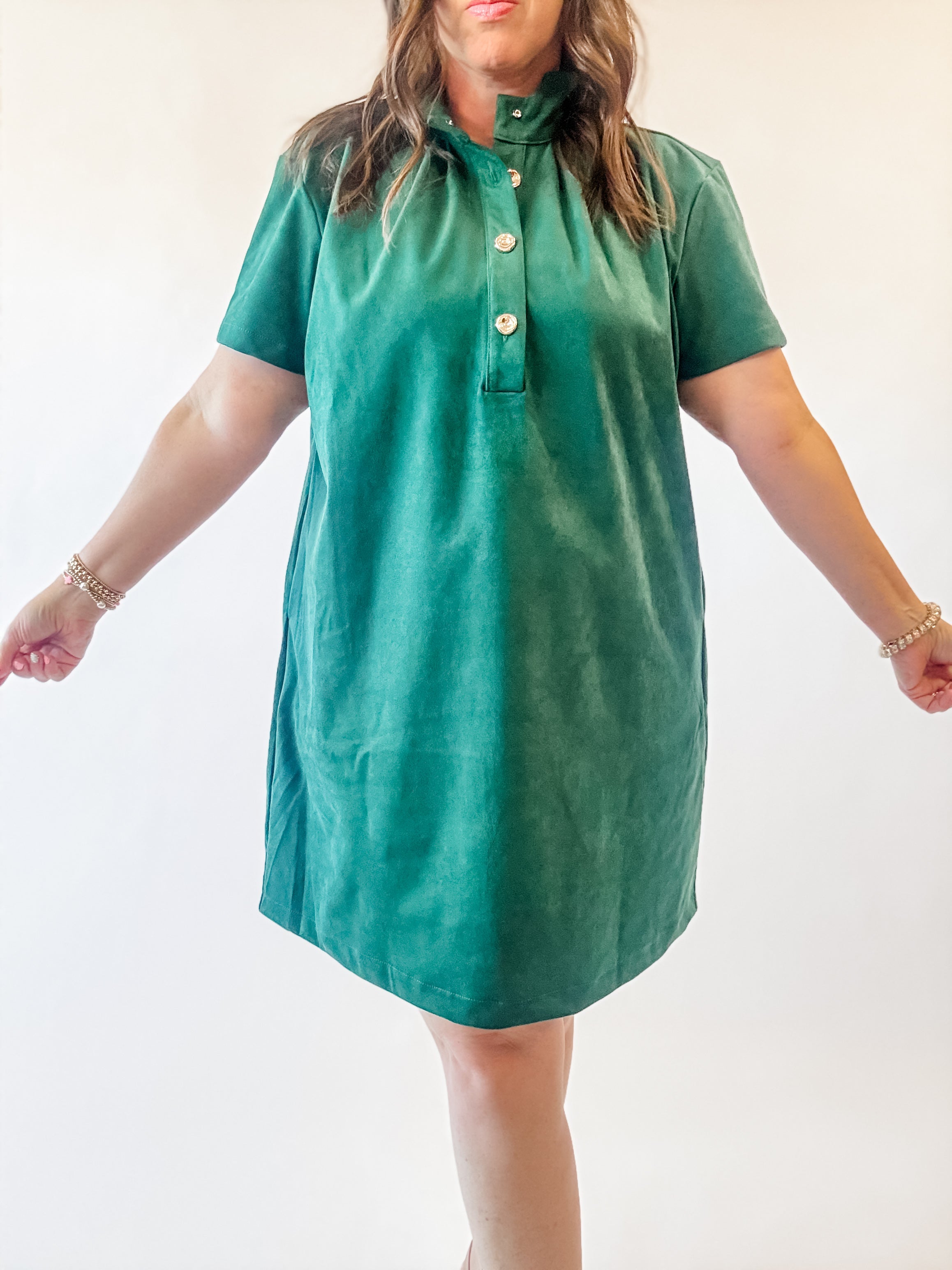 Hunter Green Suede Shift Dress - Just a Small Town Girl