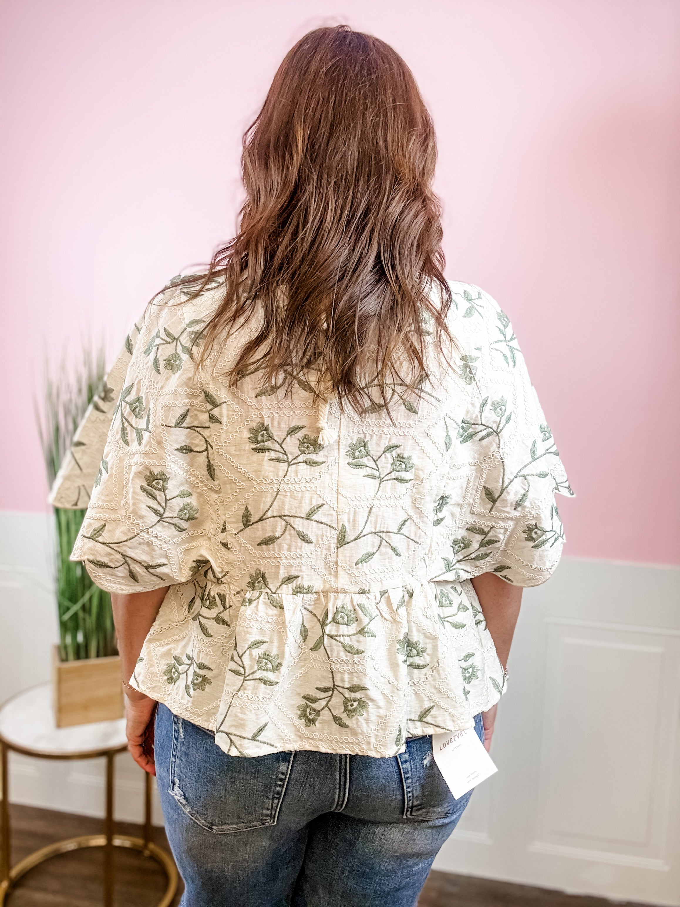 Ivory Floral Embroidered Drawstring Top - Just a Small Town Girl