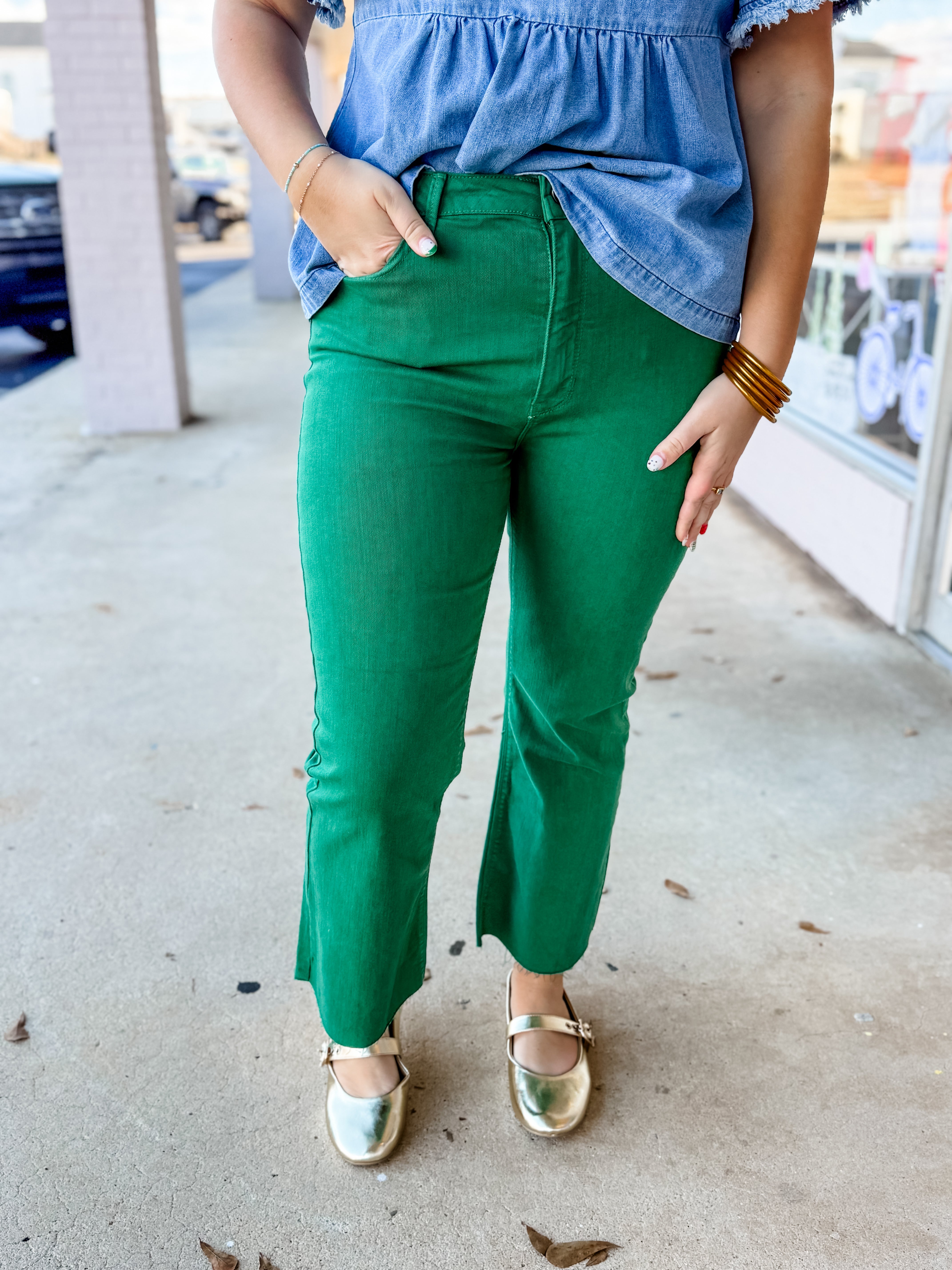 Just Black Denim Green Crop Flare - Just a Small Town Girl