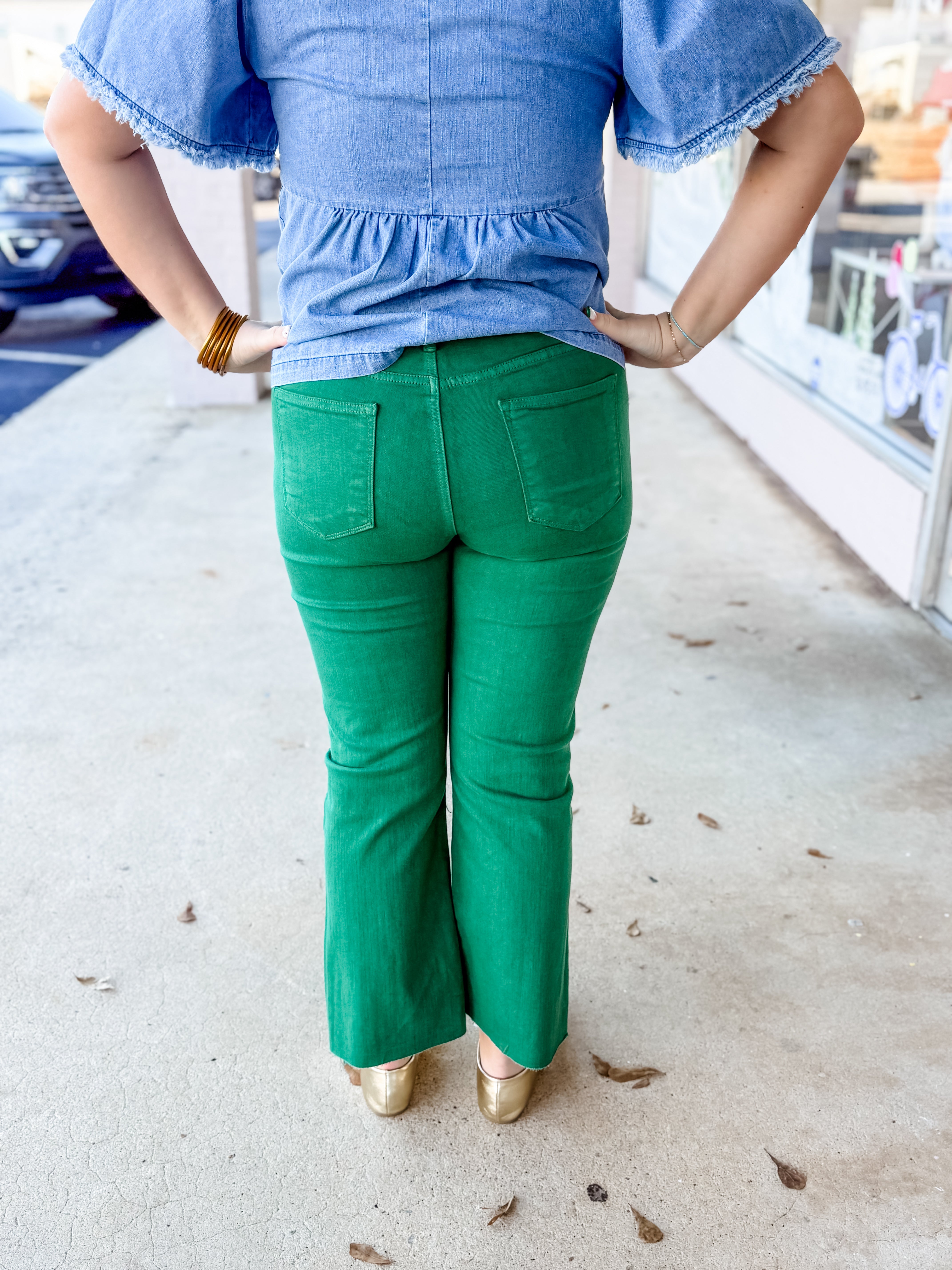 Just Black Denim Green Crop Flare - Just a Small Town Girl