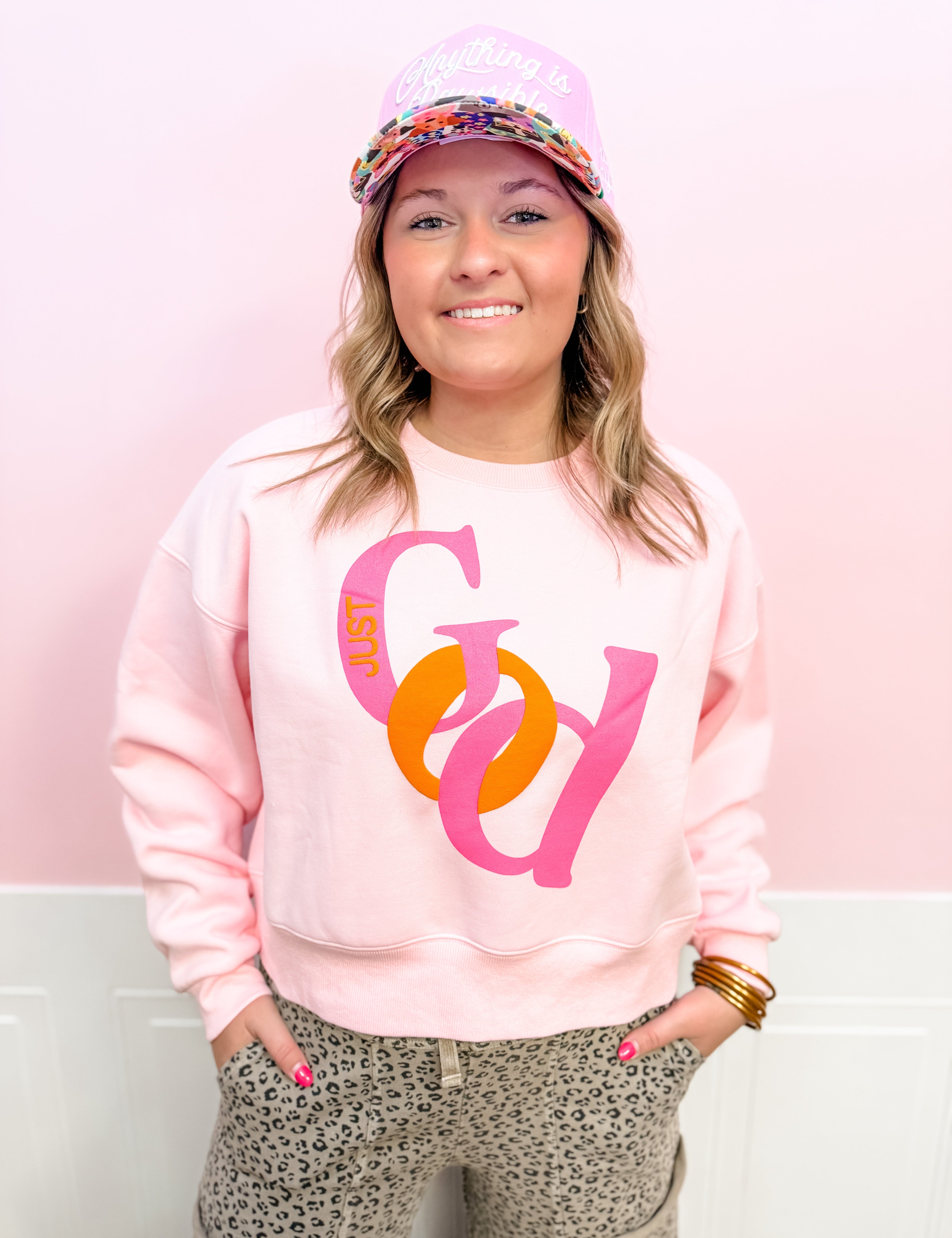 Just God Cropped Sweatshirt - Just a Small Town Girl
