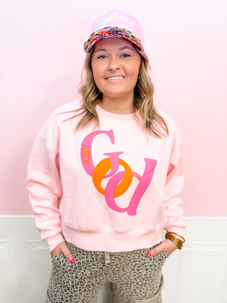 Just God Cropped Sweatshirt - Just a Small Town Girl
