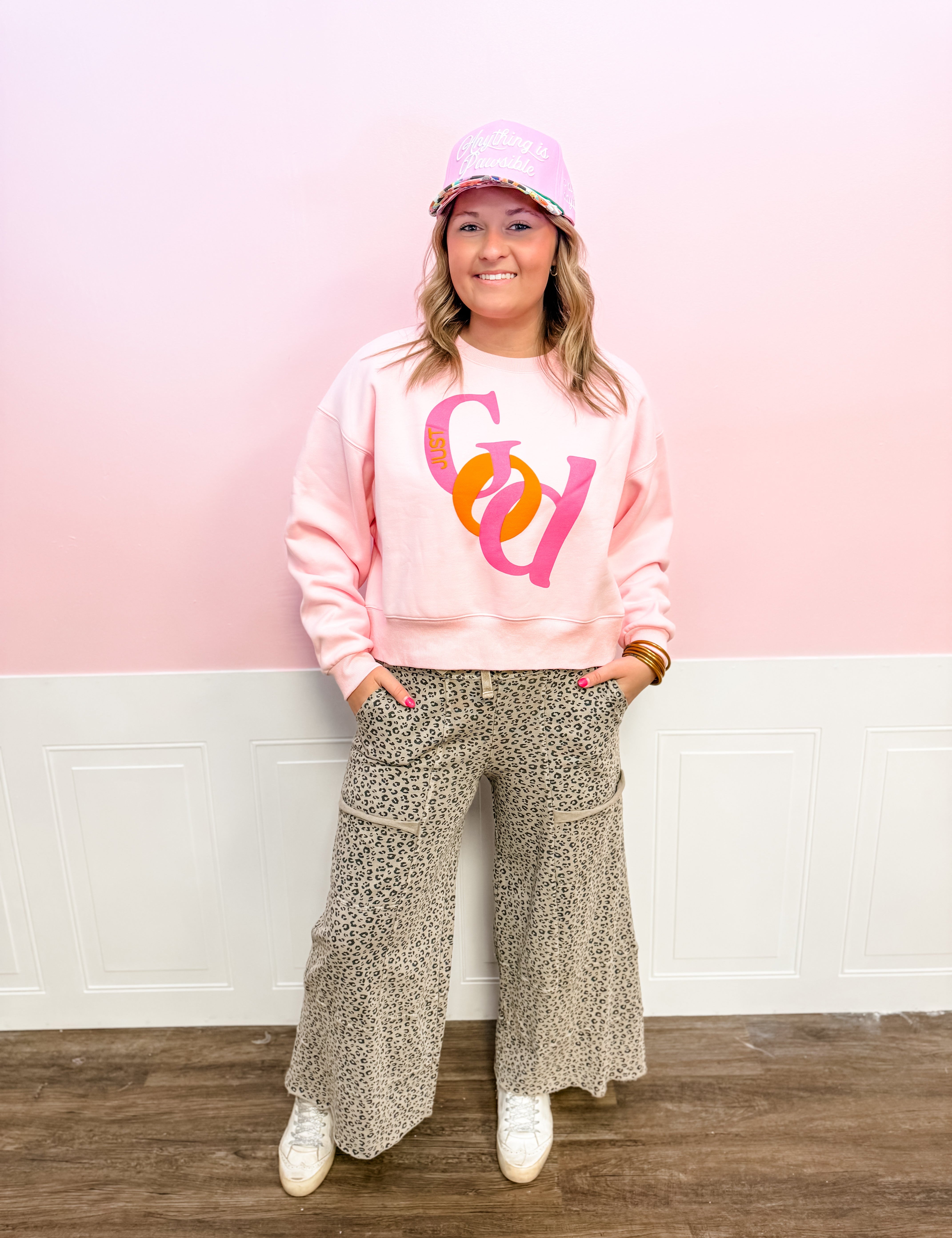 Just God Cropped Sweatshirt - Just a Small Town Girl