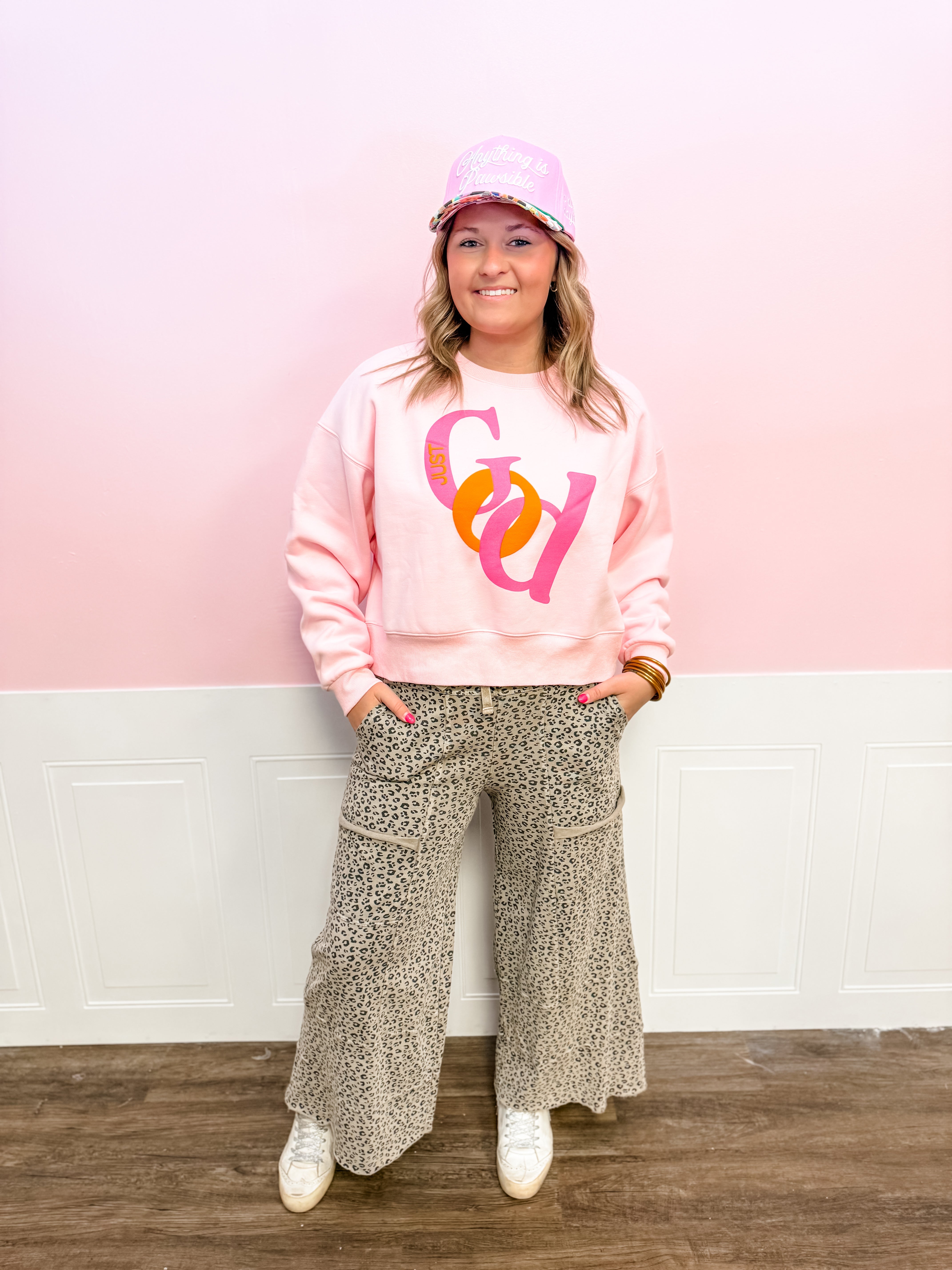 Just God Cropped Sweatshirt - Just a Small Town Girl