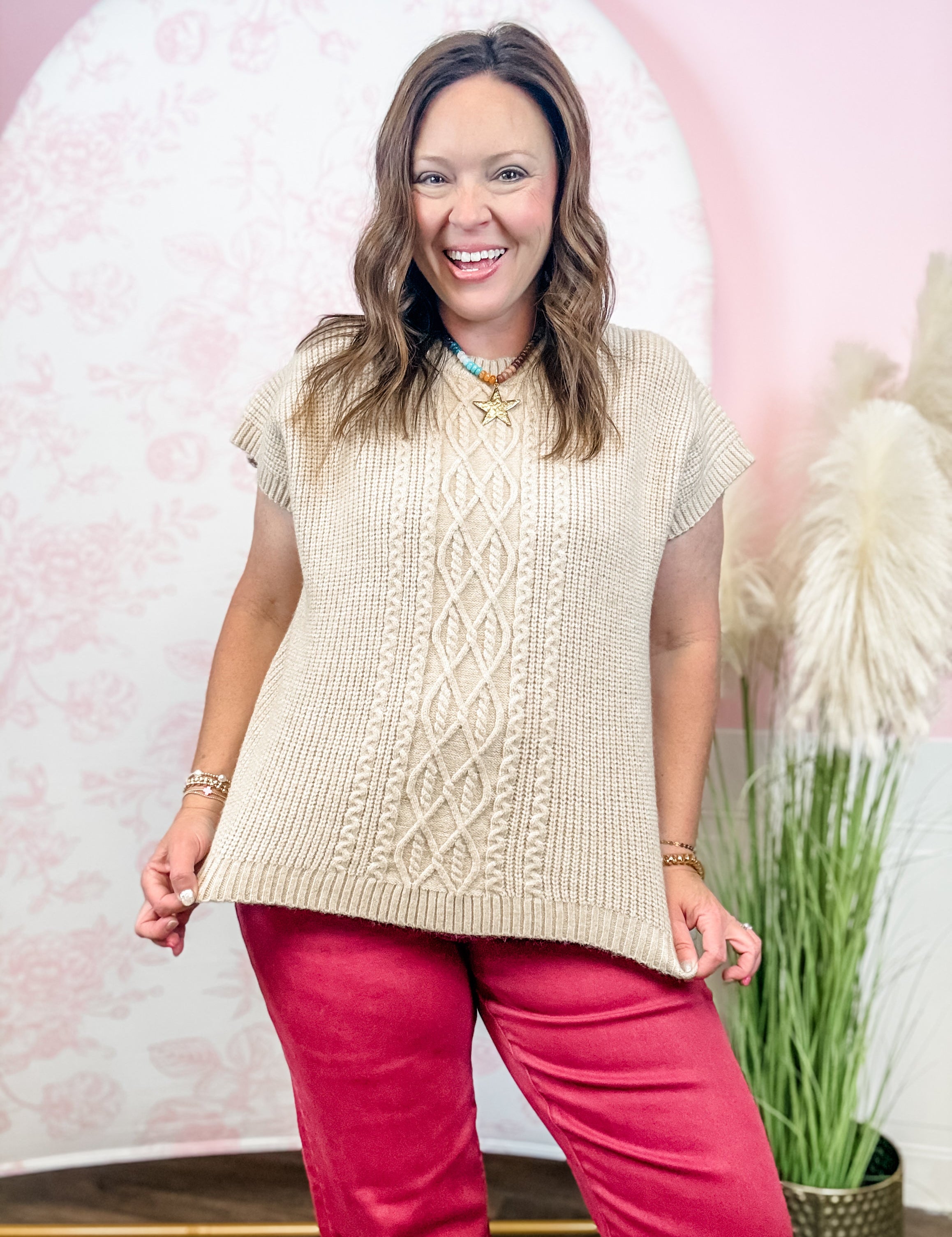 Khaki Cabled Sweater Vest - Just a Small Town Girl