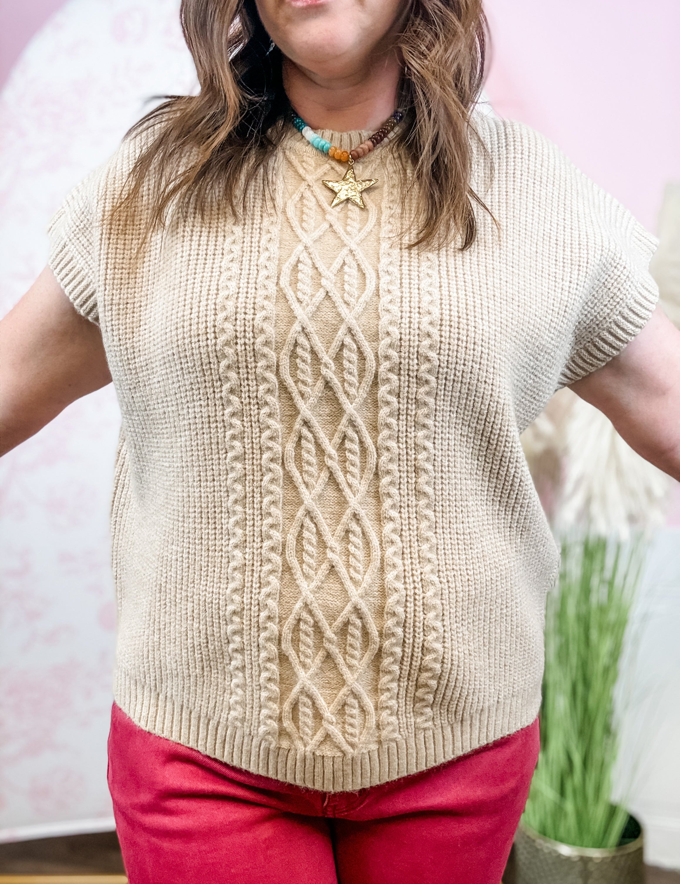 Khaki Cabled Sweater Vest - Just a Small Town Girl