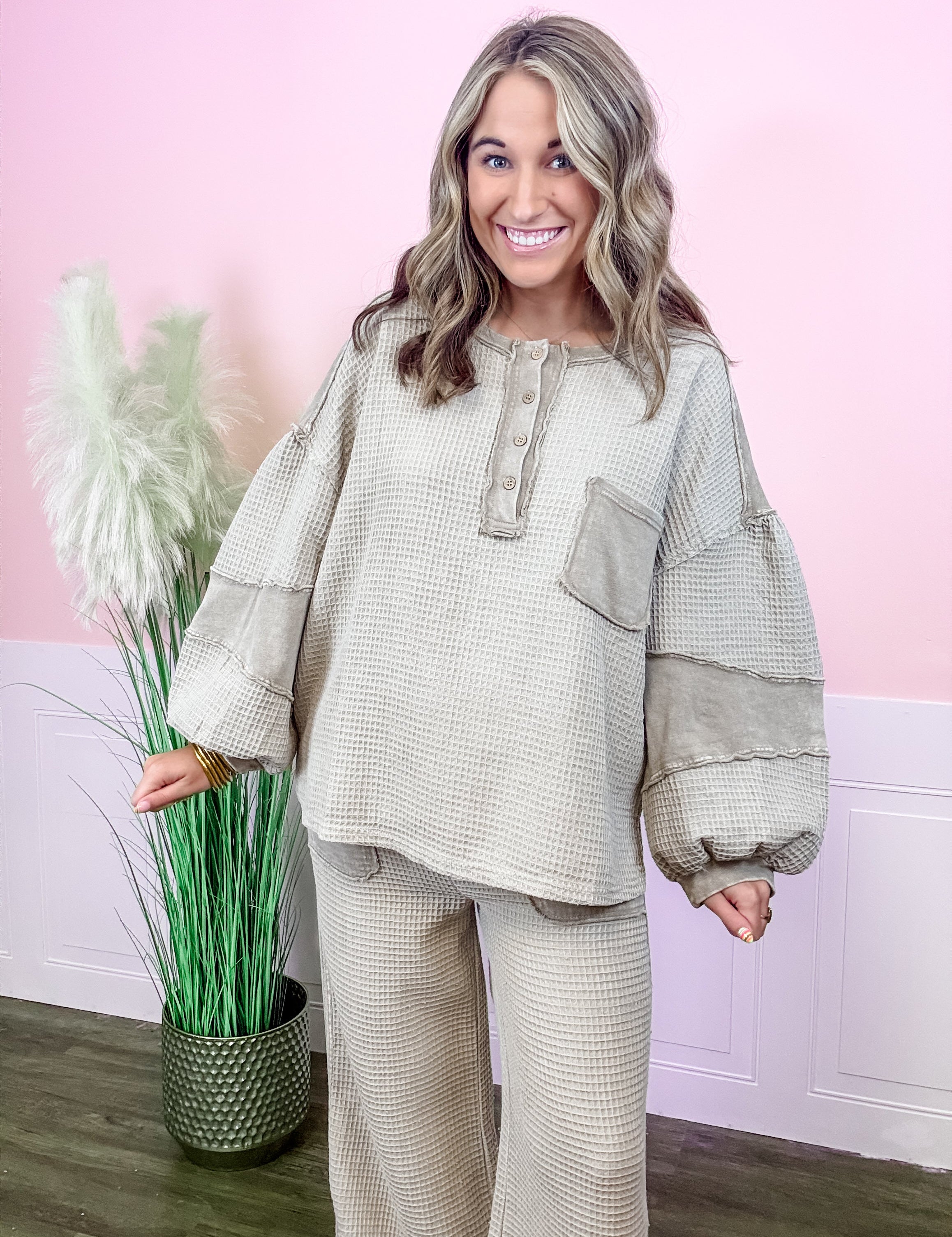 Khaki Ribbed Thermal Top - Just a Small Town Girl