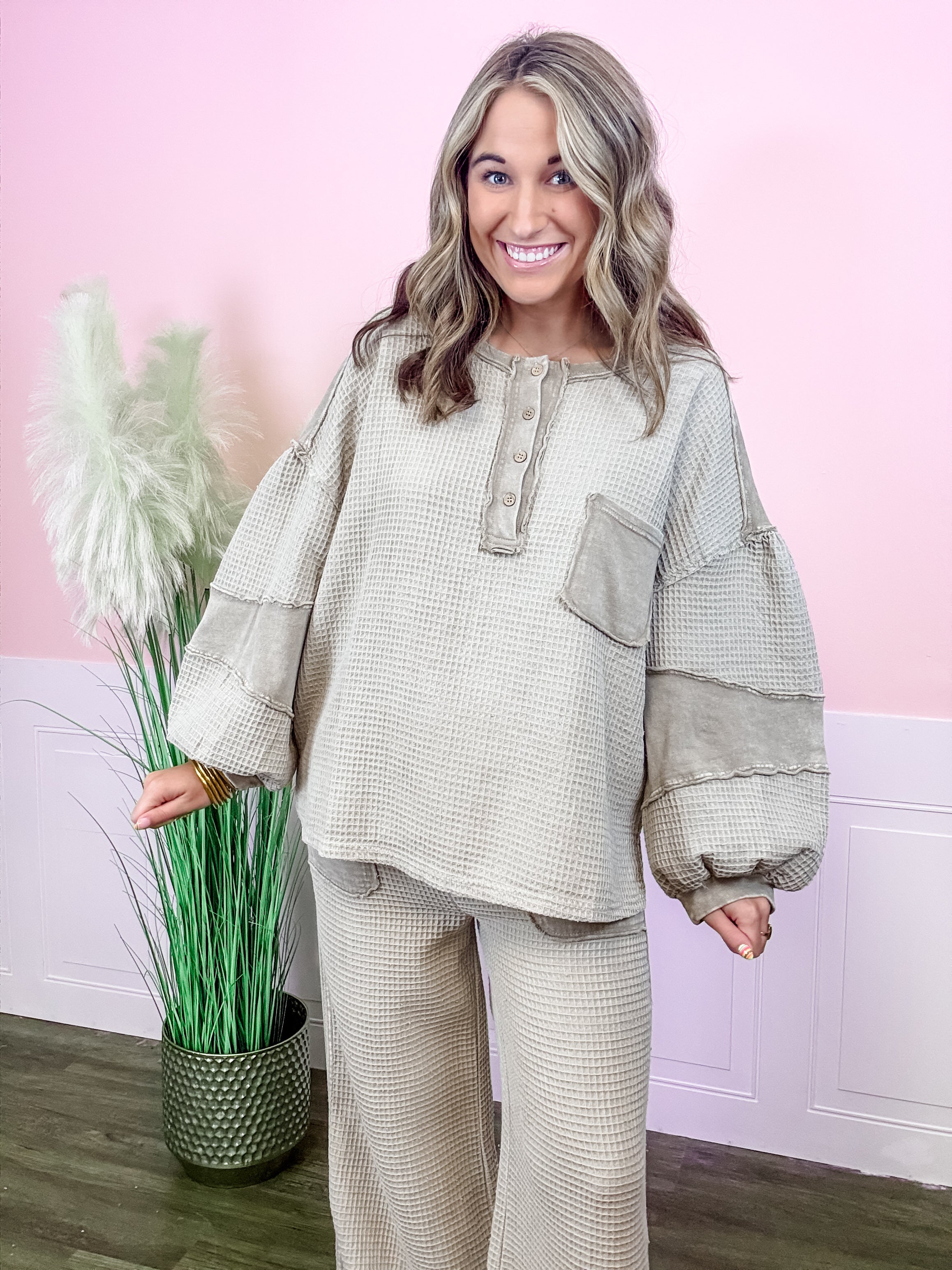 Khaki Ribbed Thermal Top - Just a Small Town Girl