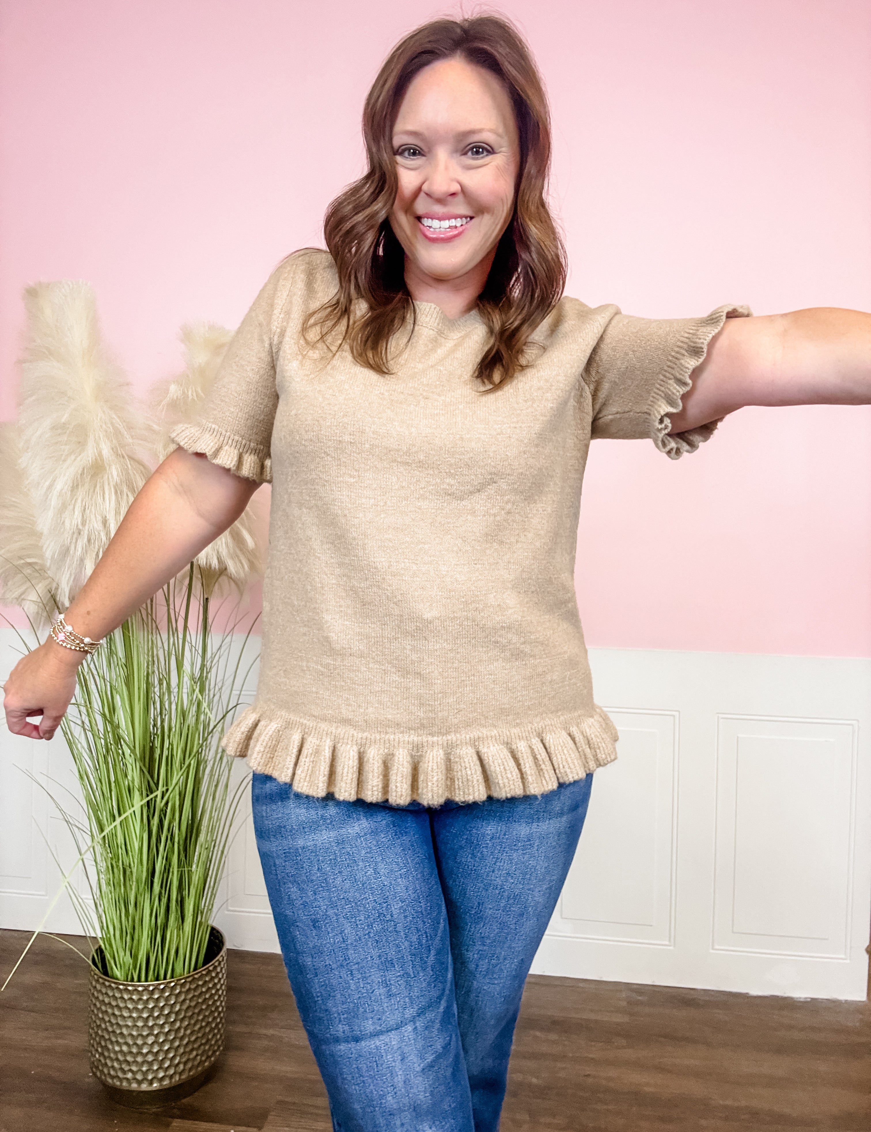 Latte Fringe Hem Sweater Top - Just a Small Town Girl