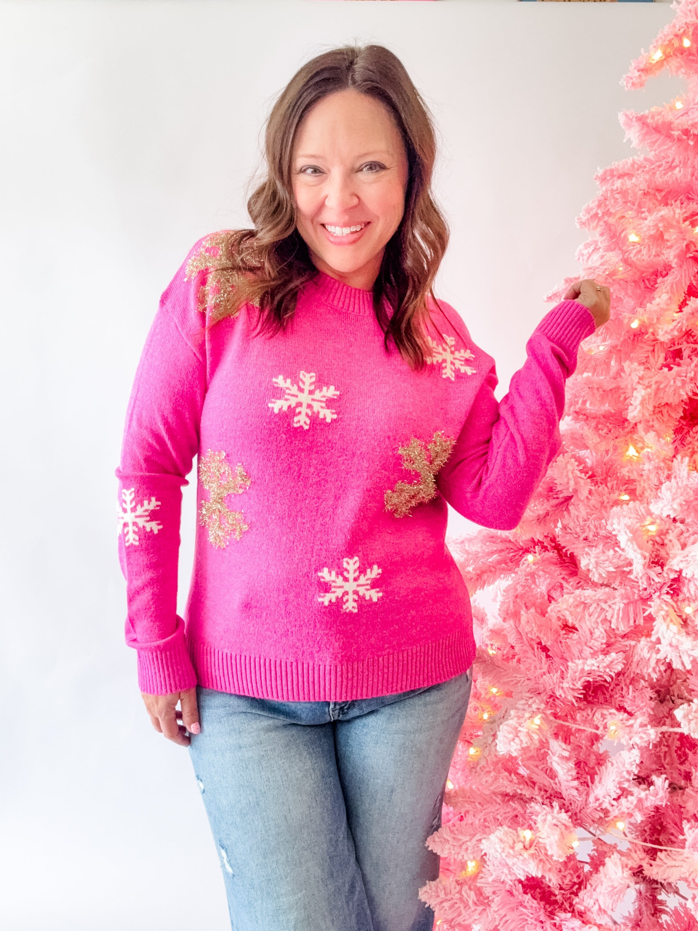 Let It Snow Pink Snowflake Sweater - Just a Small Town Girl