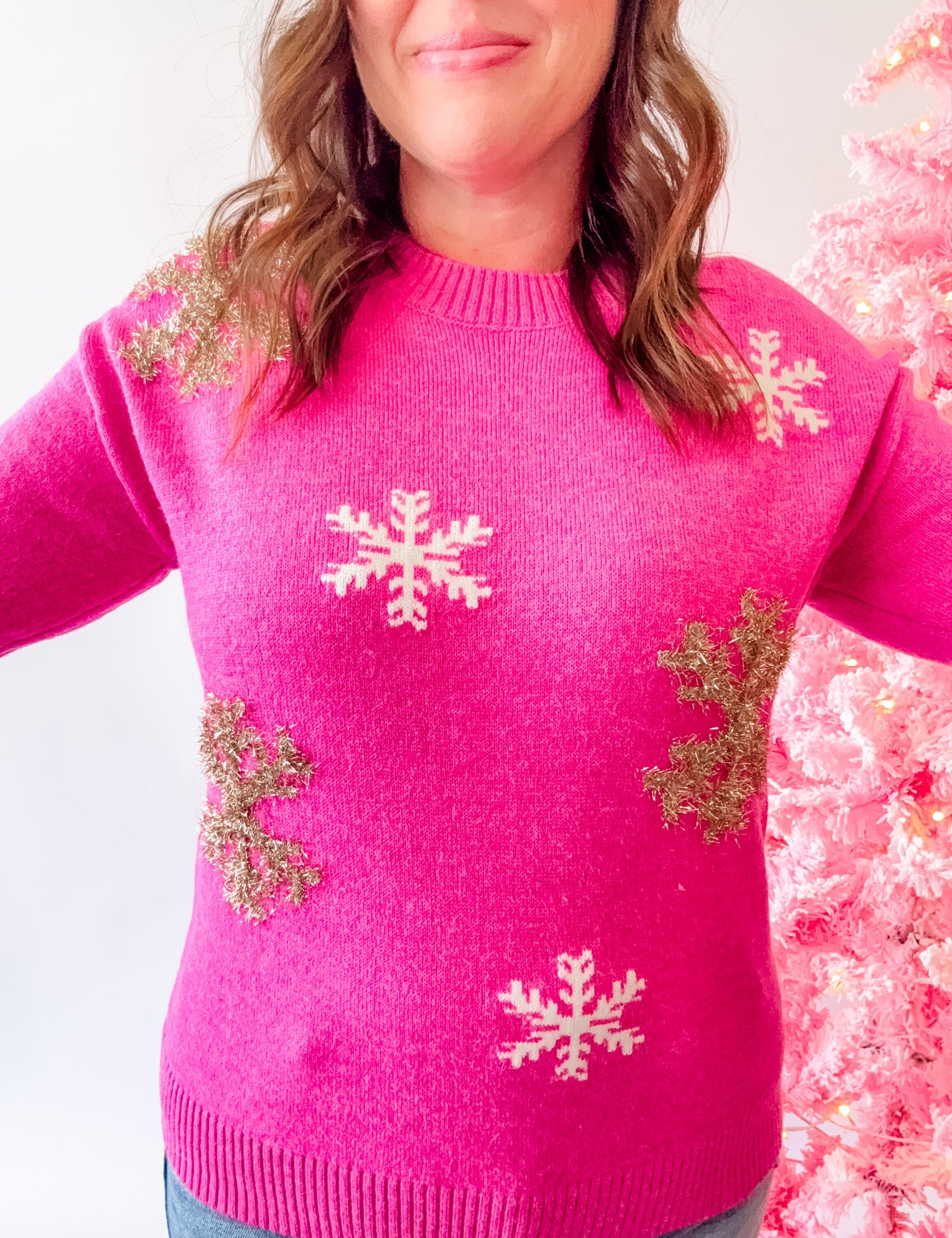 Let It Snow Pink Snowflake Sweater - Just a Small Town Girl
