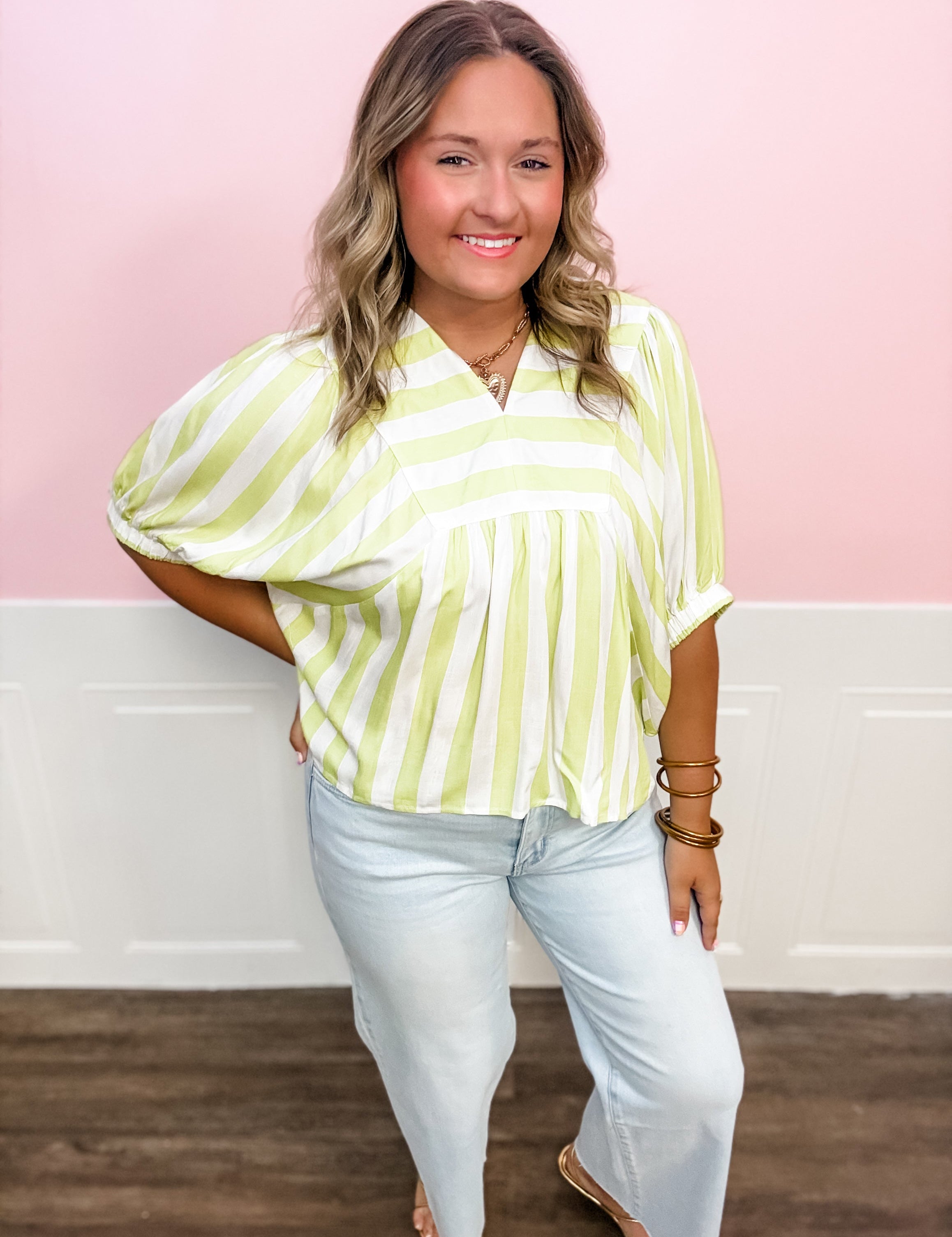 Lime Twist Stripe Top - Just a Small Town Girl