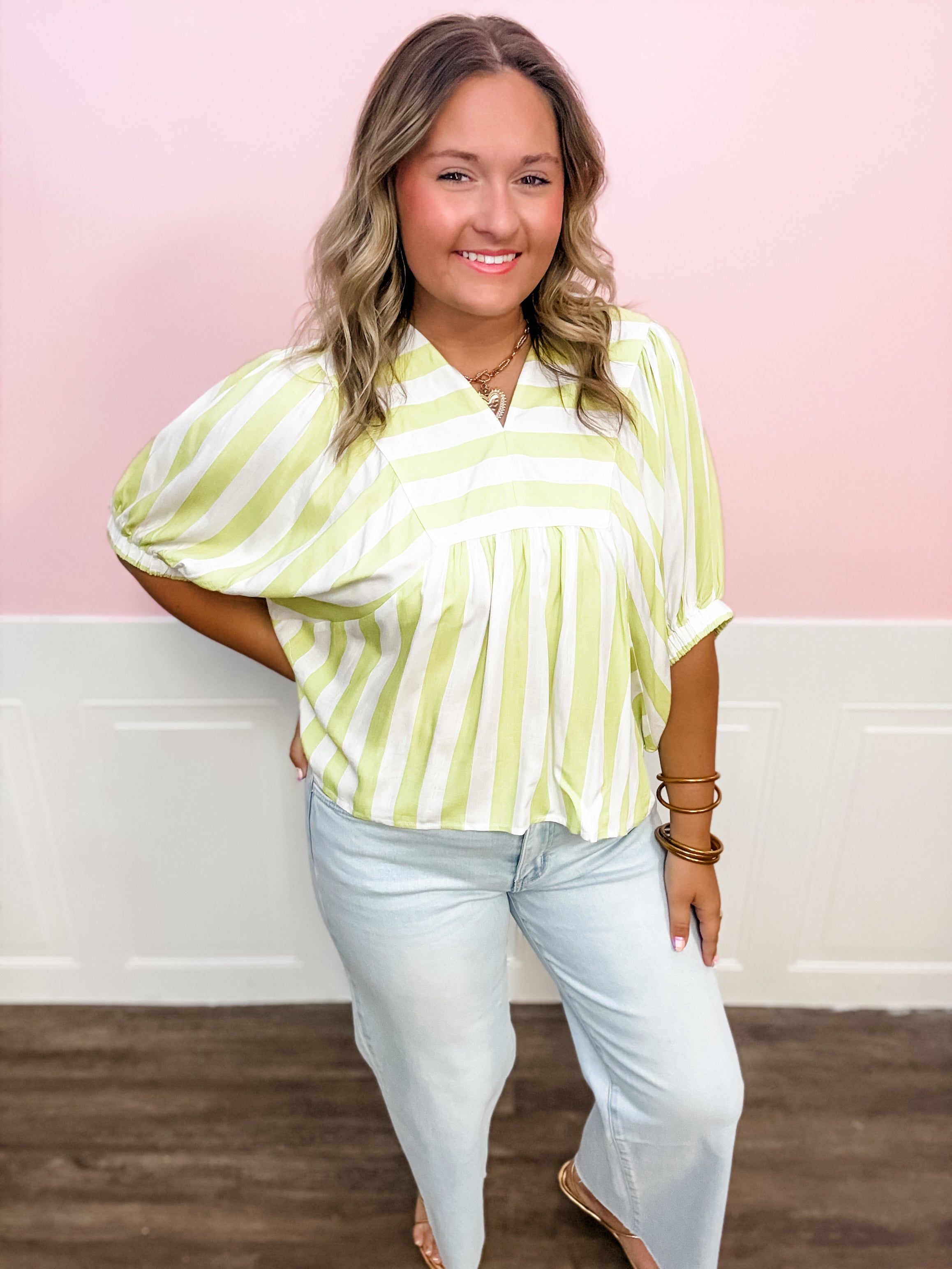 Lime Twist Stripe Top - Just a Small Town Girl
