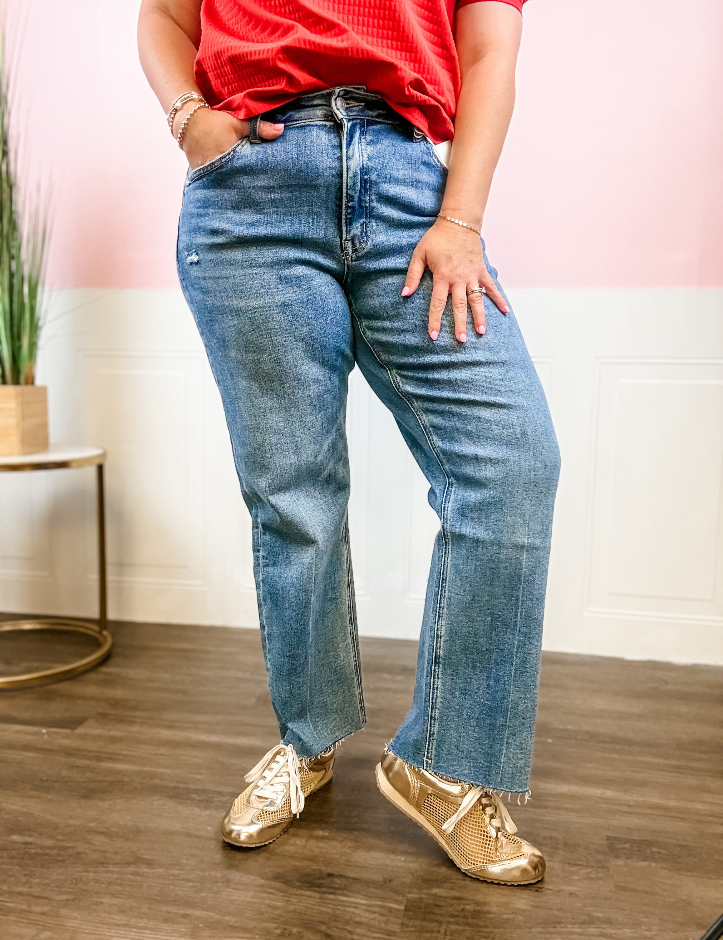 Lovervet High Rise Medium Wash Raw Hem Jean - Just a Small Town Girl