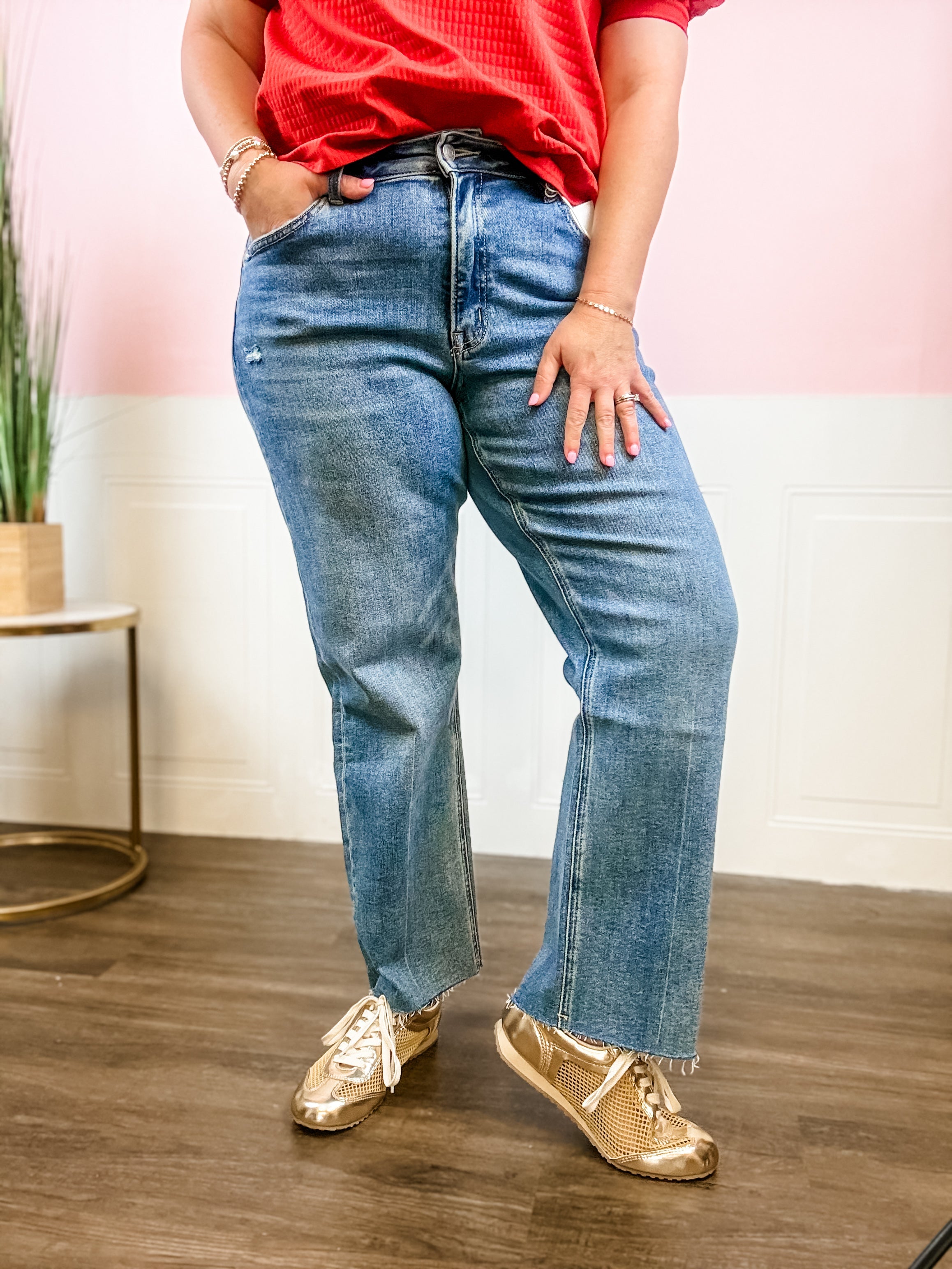 Lovervet High Rise Medium Wash Raw Hem Jean - Just a Small Town Girl