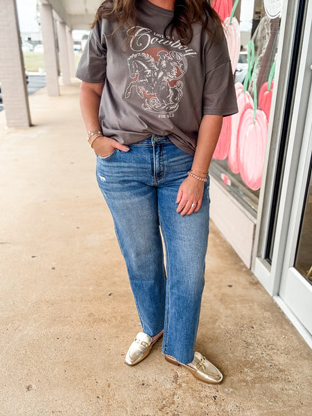 Lovervet Mid Rise Ankle Staight - Just a Small Town Girl