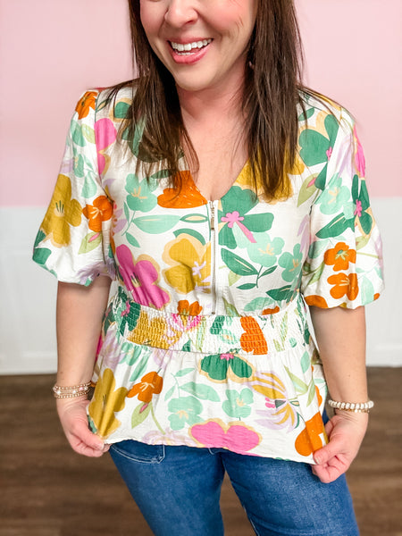 Lucky Garden Zip Top - Just a Small Town Girl