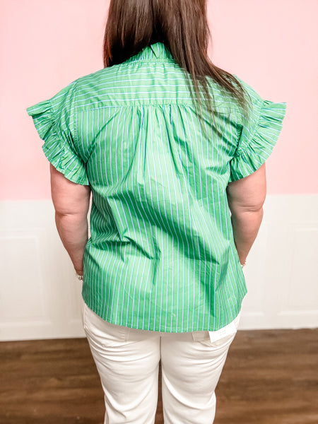 Lucky Stripe Ruffle Button Blouse - Just a Small Town Girl