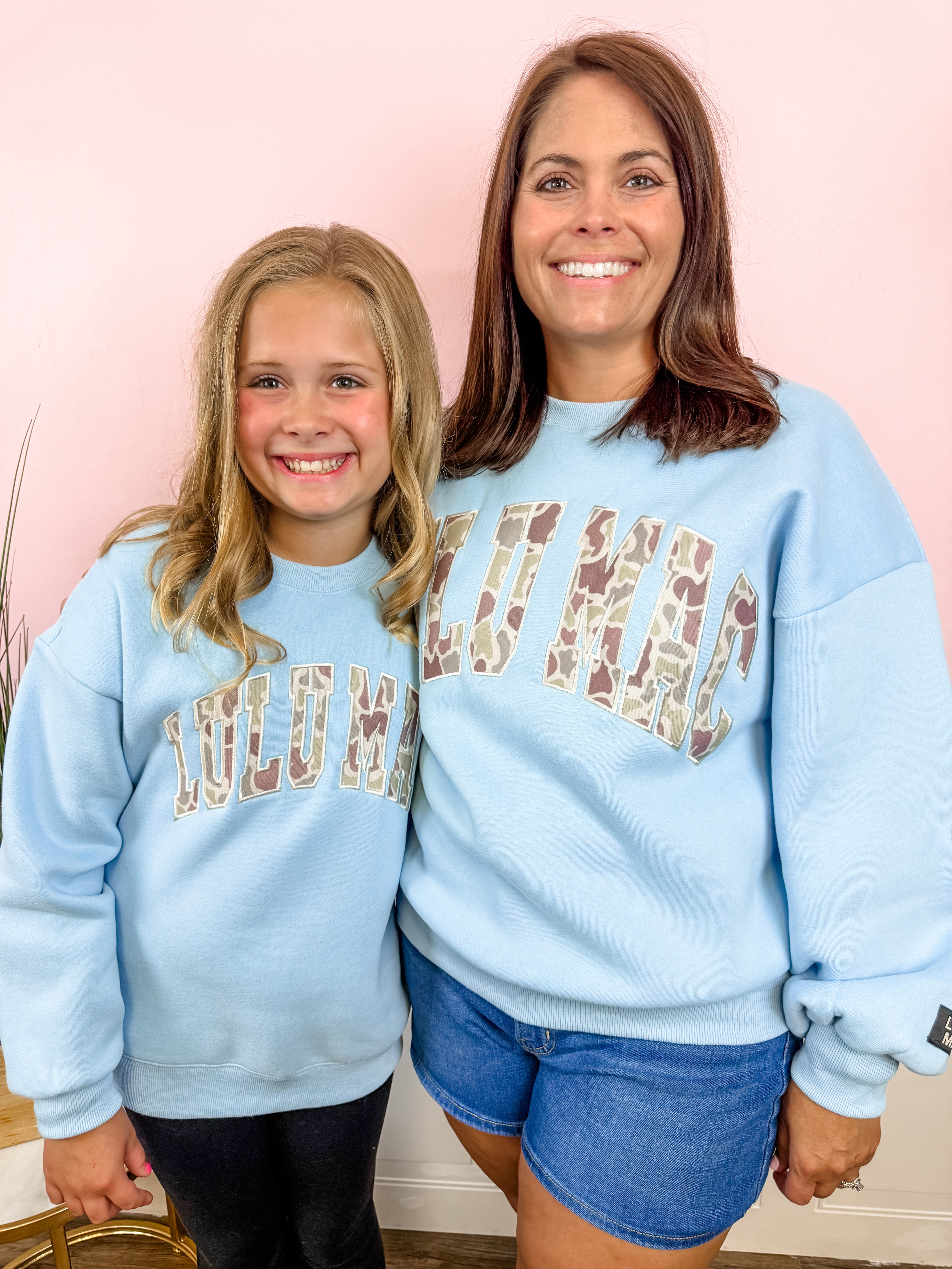 Lulu Mac: Light Blue Camo Sweatshirt - Just a Small Town Girl