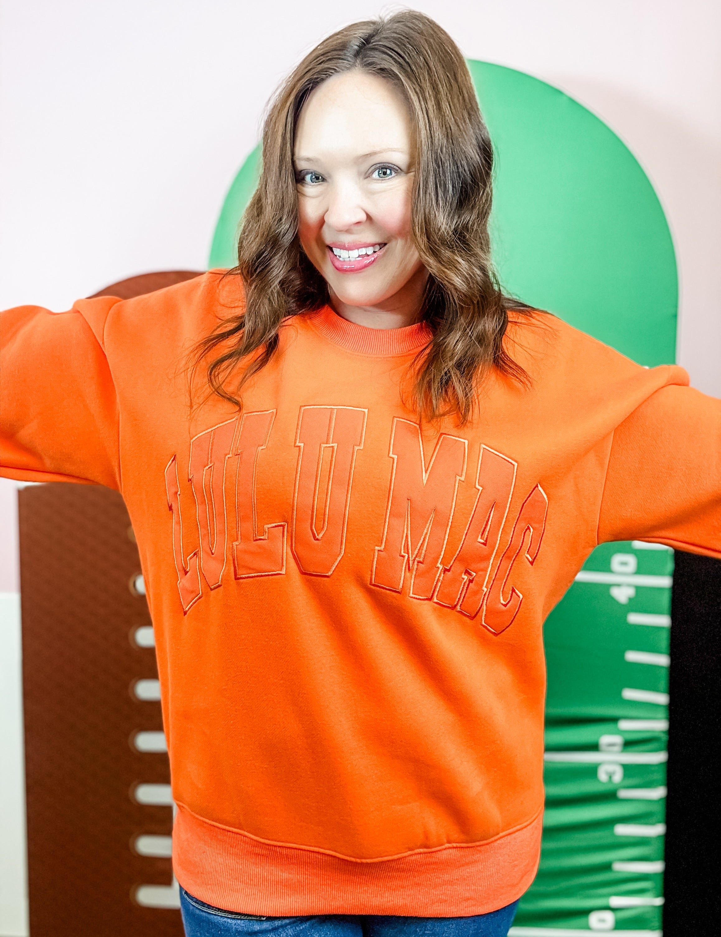 Lulu Mac: Orange Sweatshirt - Just a Small Town Girl