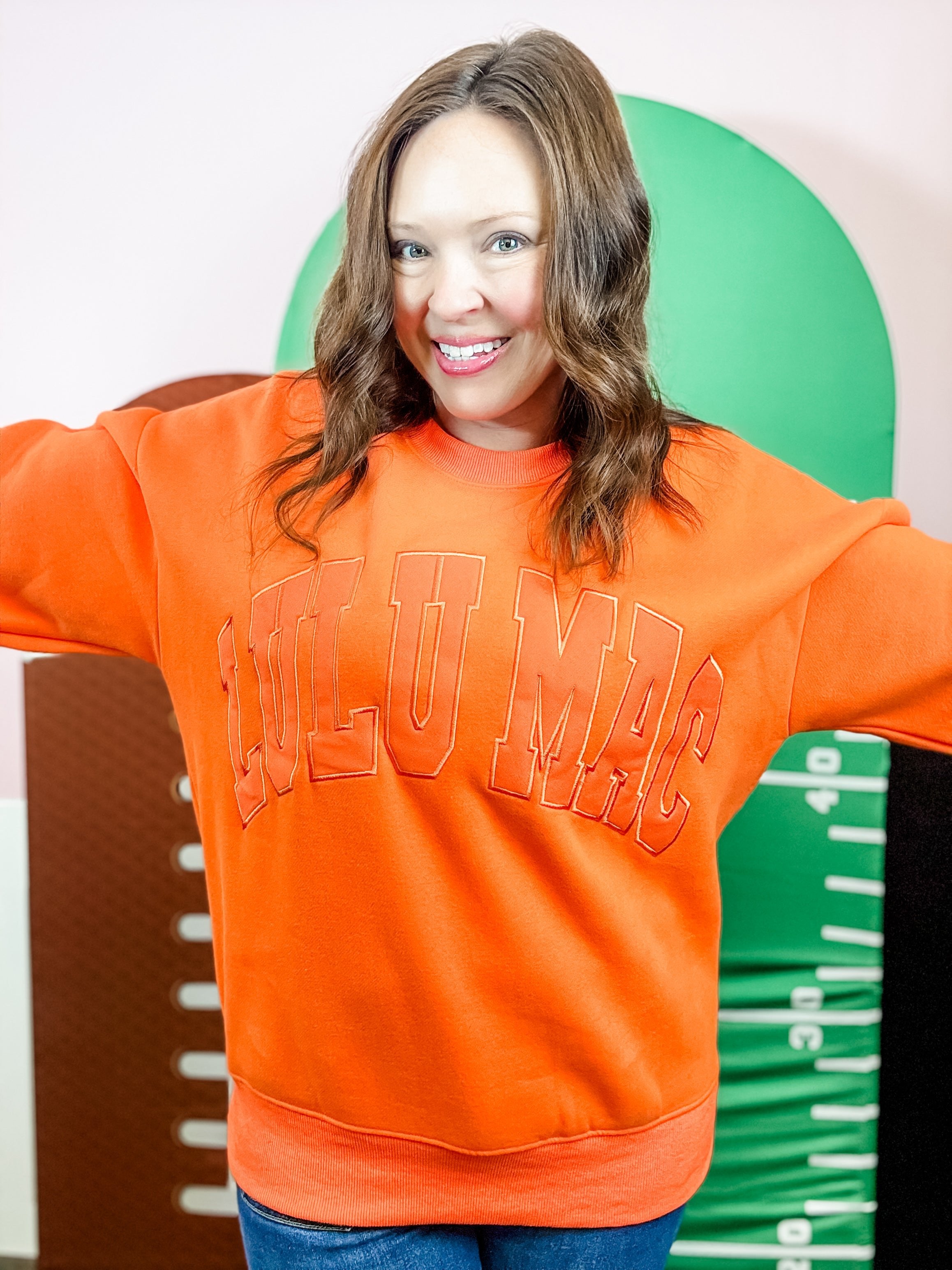 Lulu Mac: Orange Sweatshirt - Just a Small Town Girl