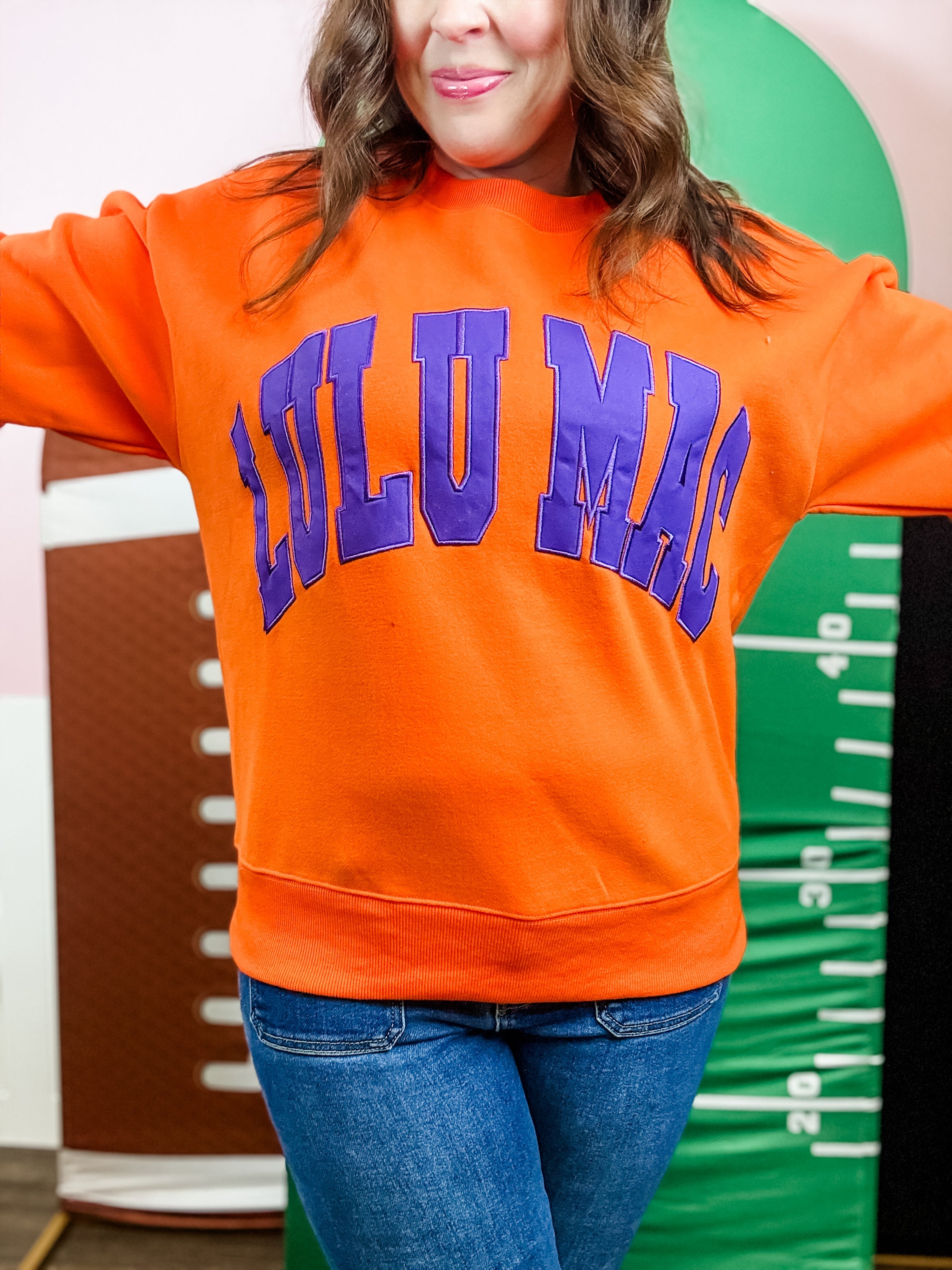 Lulu Mac: Orange/Purple Sweatshirt - Just a Small Town Girl