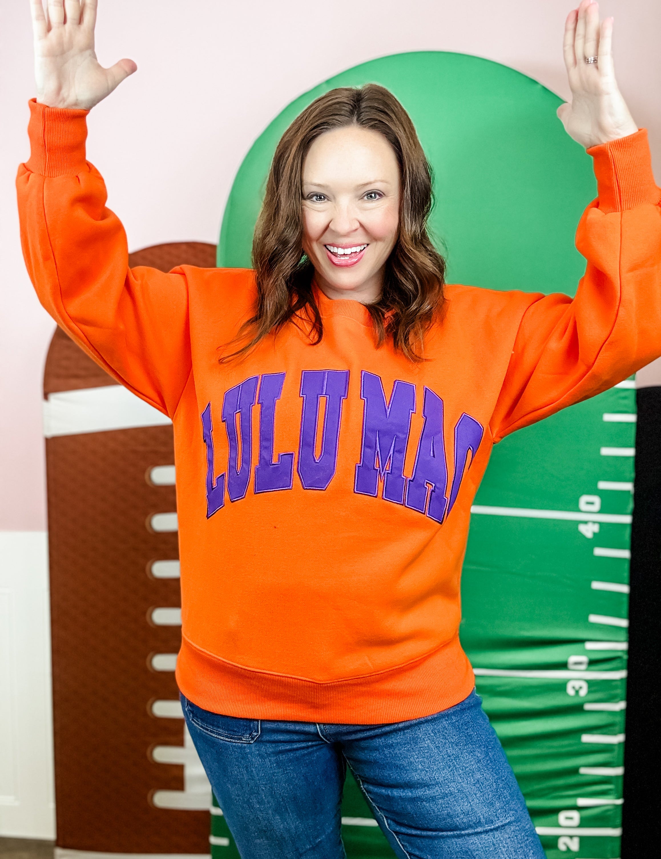 Lulu Mac: Orange/Purple Sweatshirt - Just a Small Town Girl