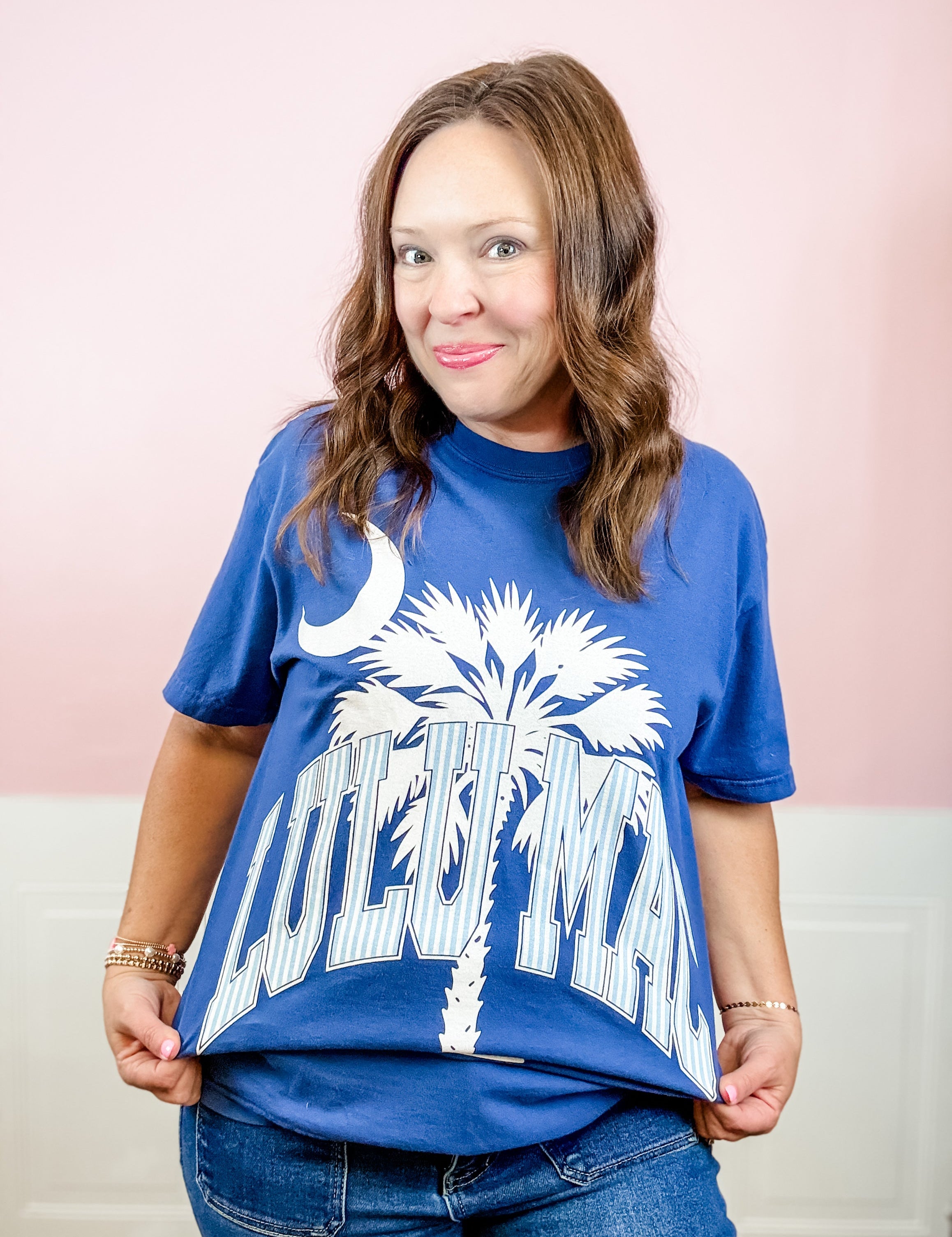 Lulu Mac: Palmetto Moon Palm Tree Blue Tee - Just a Small Town Girl