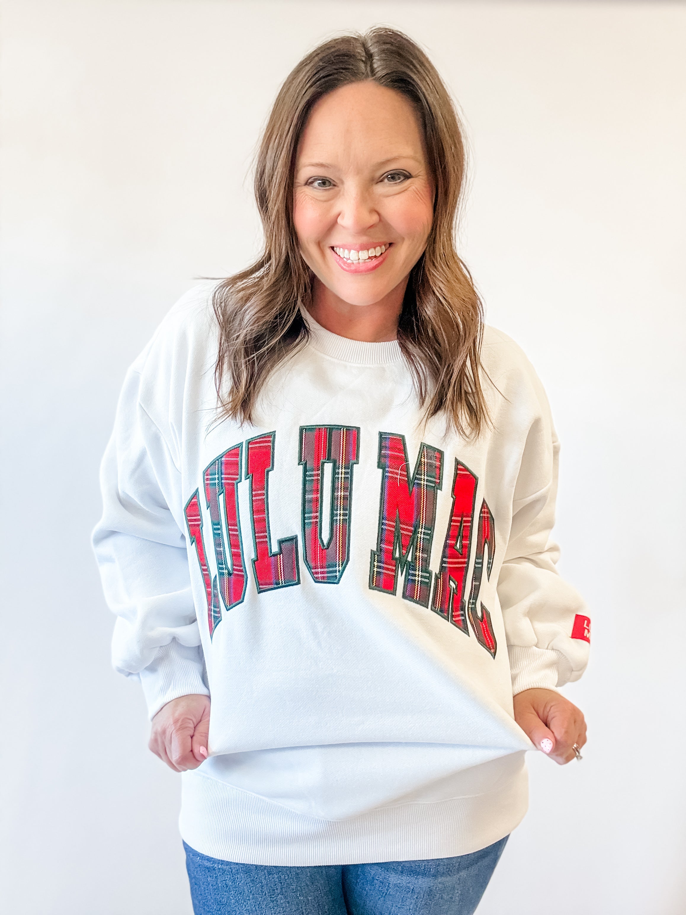 Lulu Mac Plaid Sweatshirt – White - Just a Small Town Girl