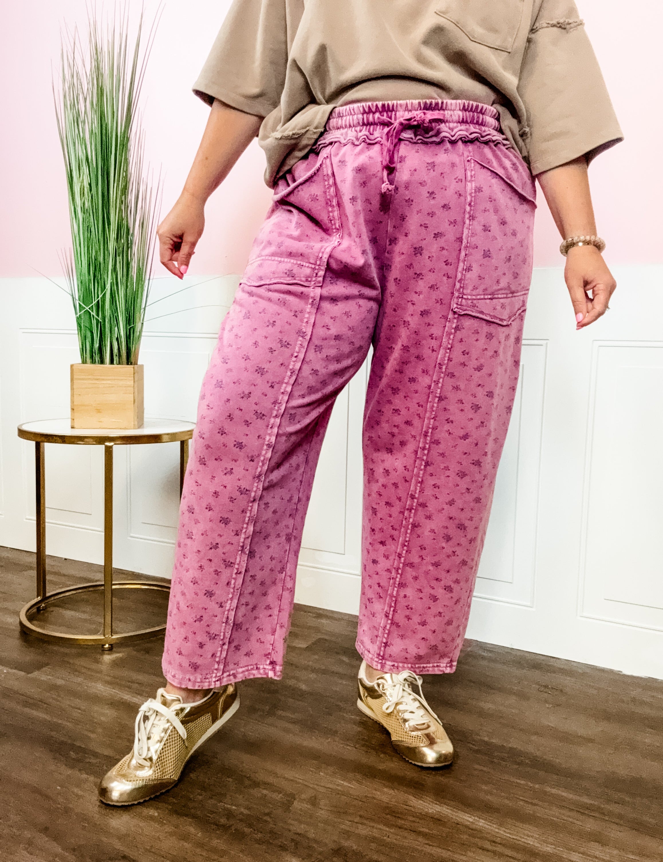 Mauve Floral Pants - Just a Small Town Girl