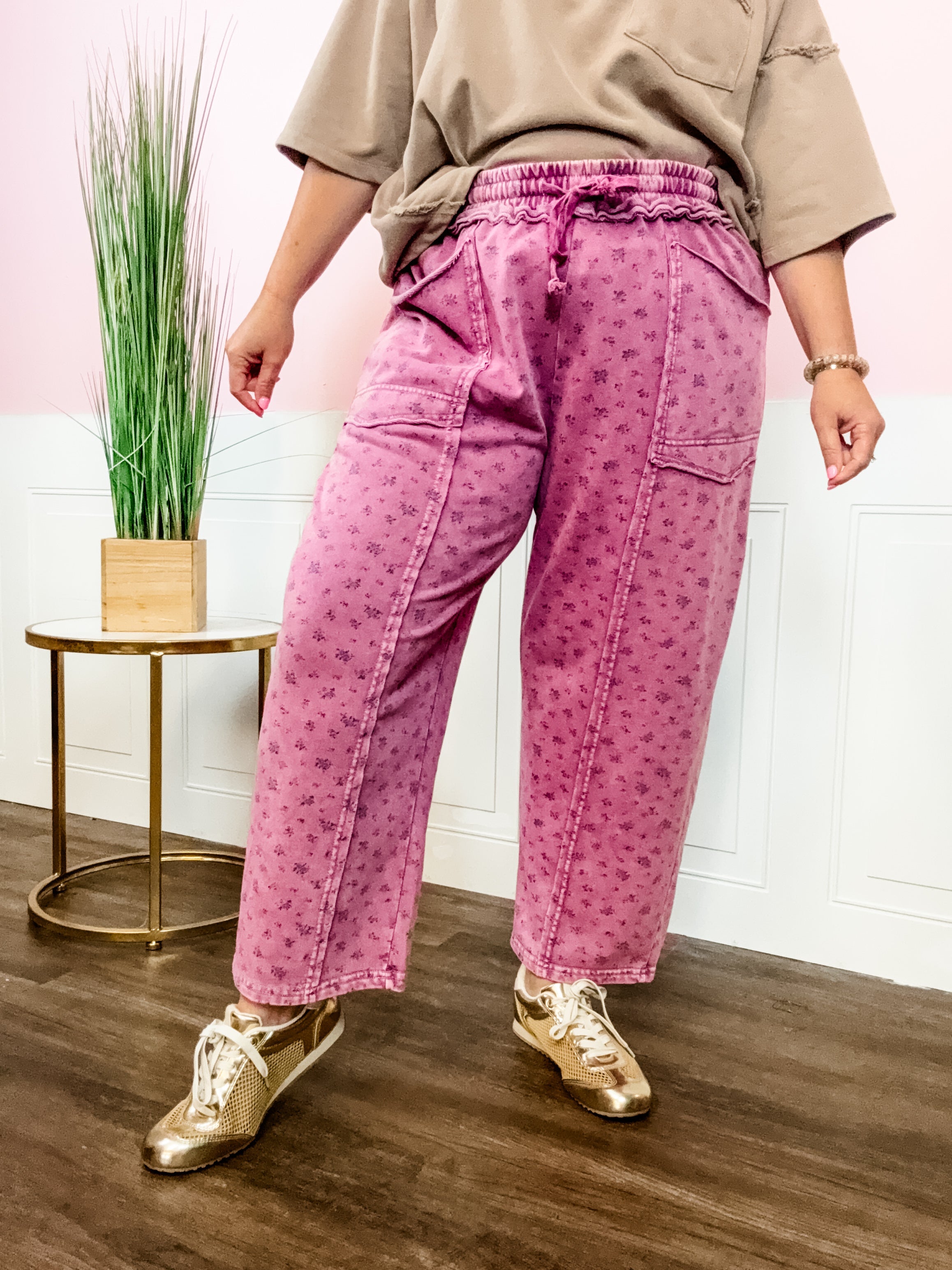 Mauve Floral Pants - Just a Small Town Girl