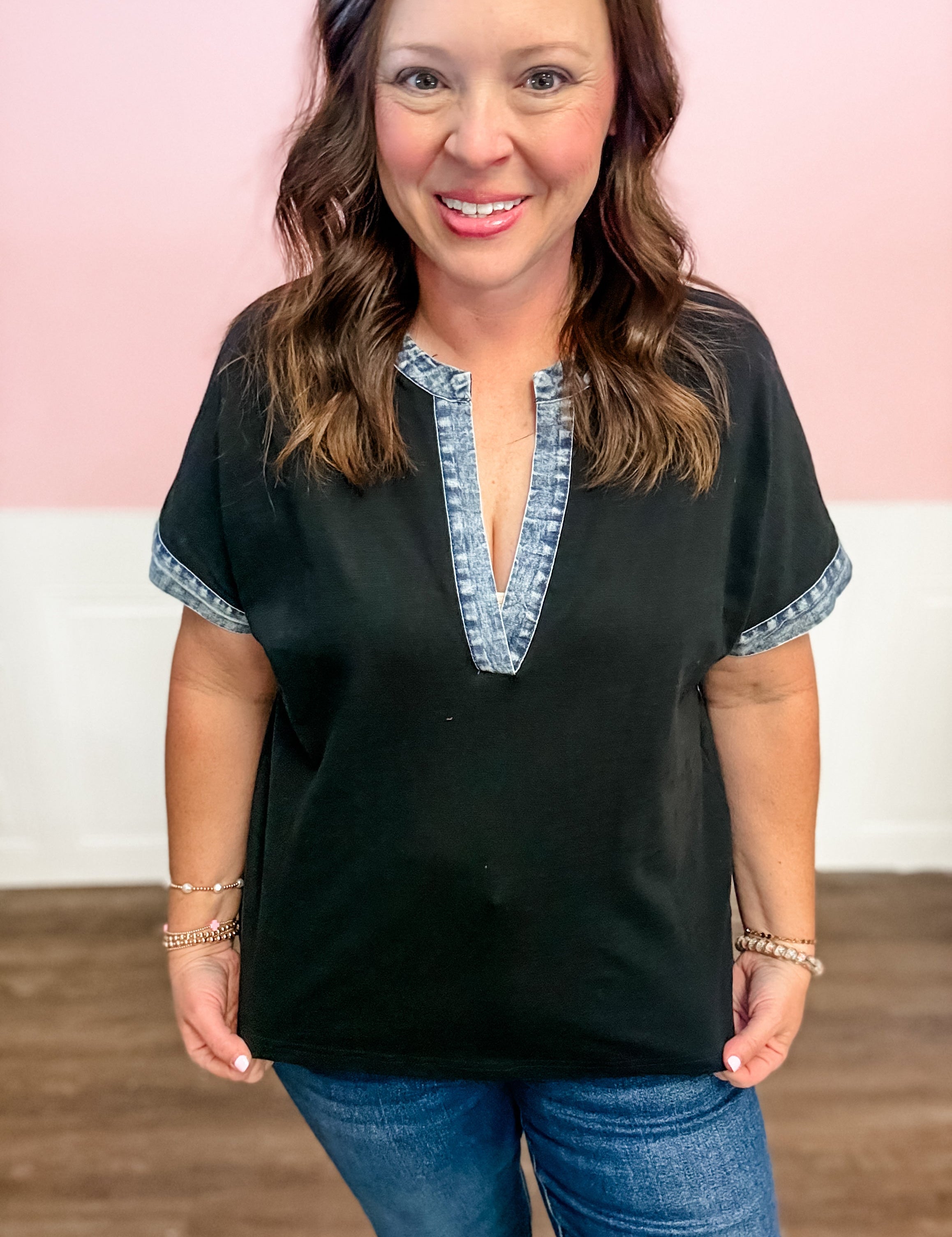 Midnight Denim Detail Top - Just a Small Town Girl