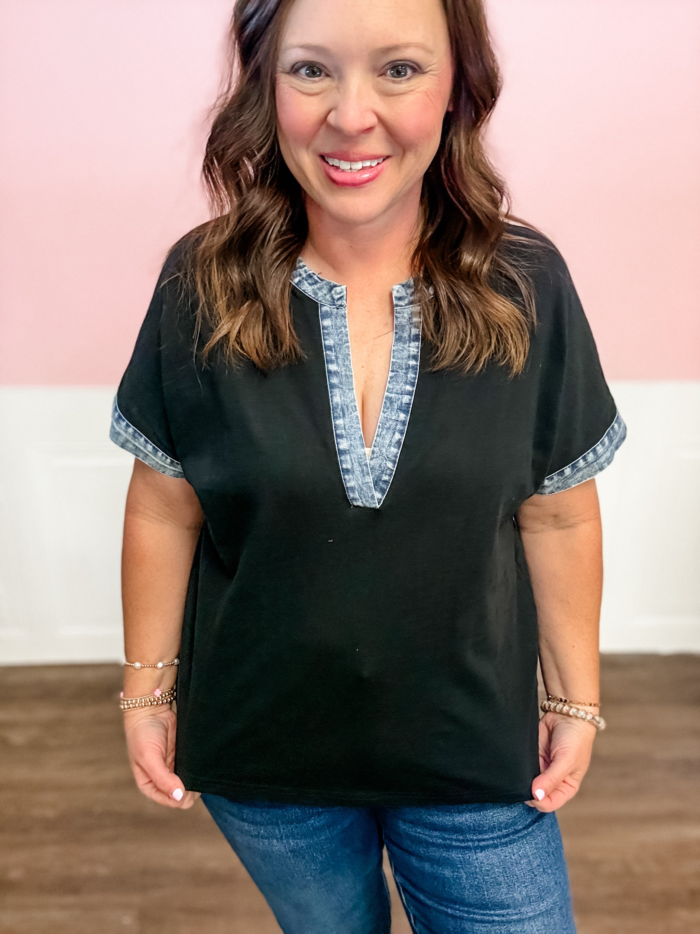 Midnight Denim Detail Top - Just a Small Town Girl