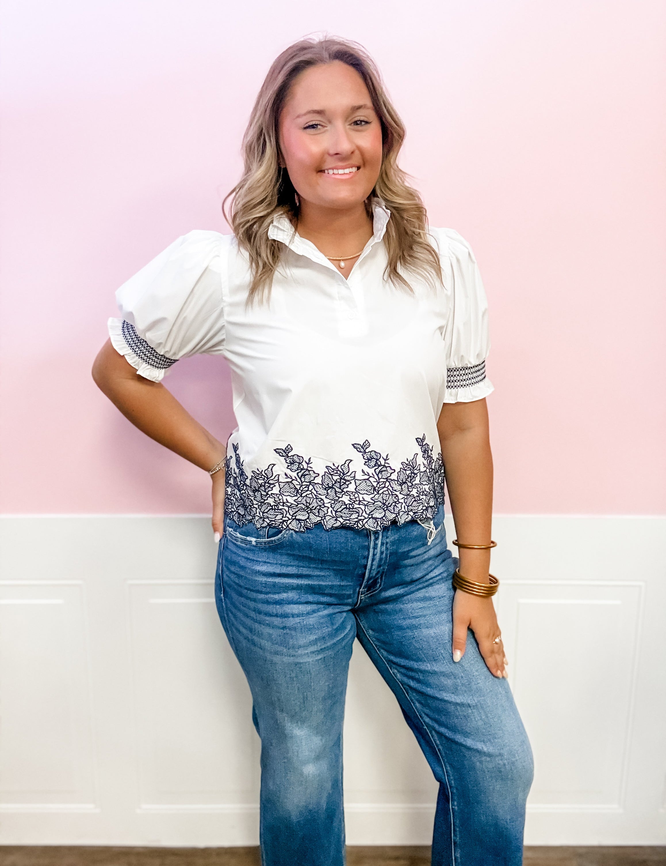 Midnight Garden Embroidered Blouse - Just a Small Town Girl