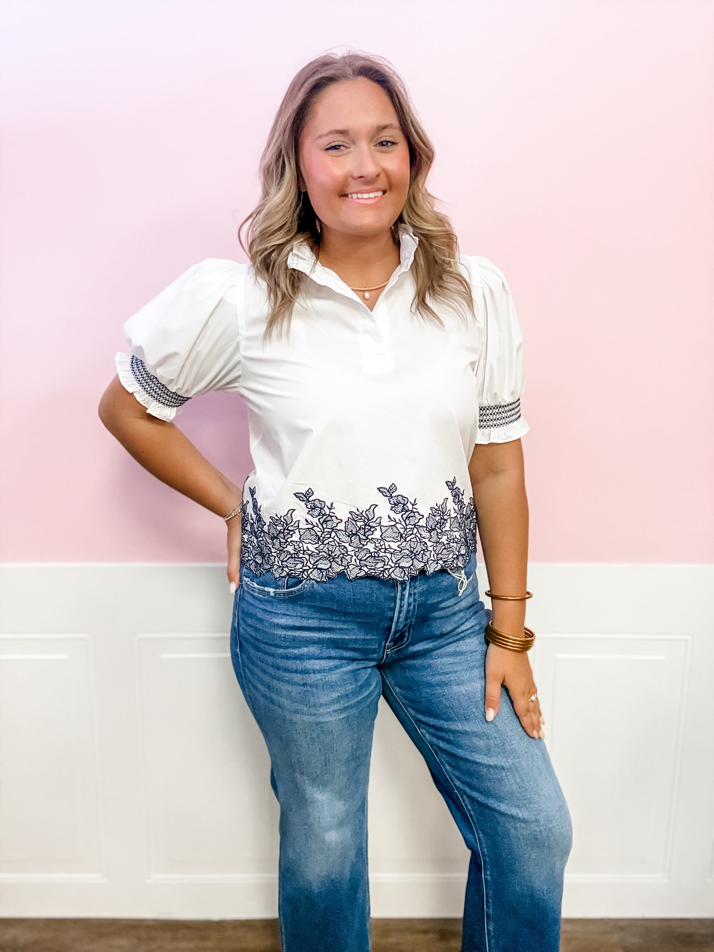 Midnight Garden Embroidered Blouse - Just a Small Town Girl