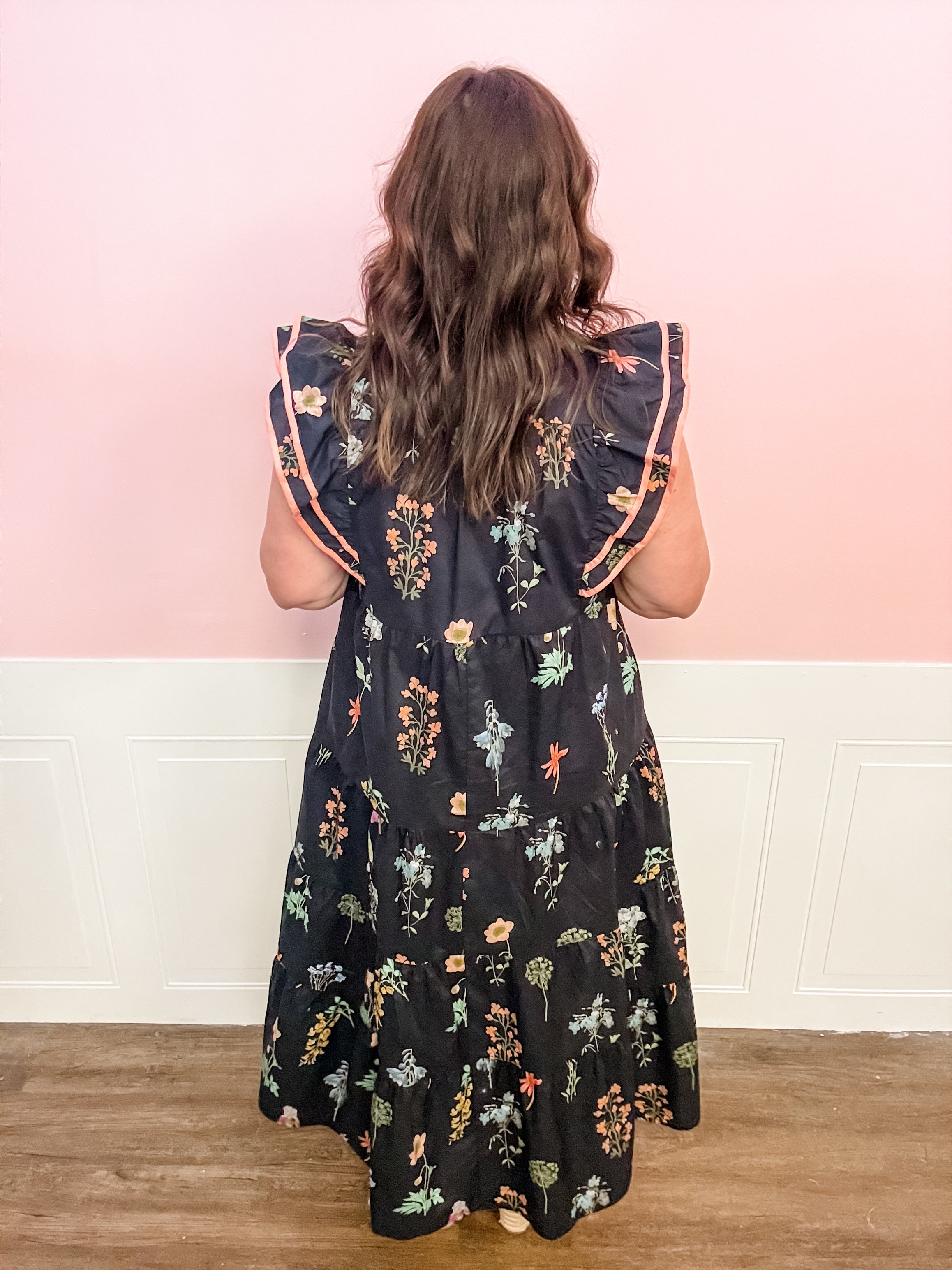 Midnight Garden Ruffle Maxi Dress - Just a Small Town Girl